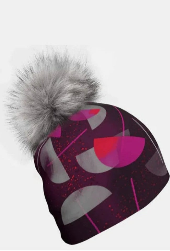 Magenta Umbrella Toque With Gray Pompom From Lalita'S Art Shop