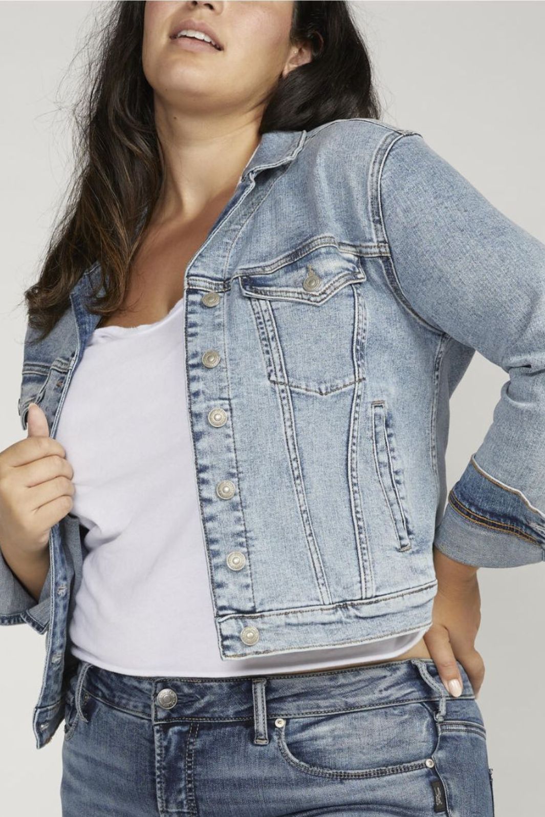 Silver Jeans Plus Size Fitted Denim Jacket
