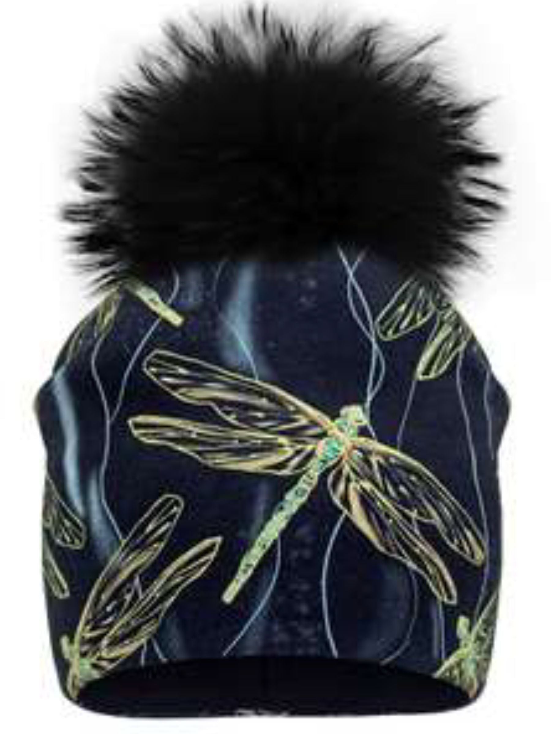 Dragonfly Cotton Hat (Black with Black Pompom) from La Fleur Mode