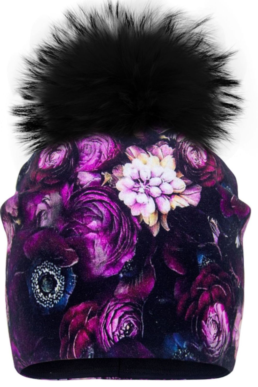 Tuque de Coton Fleurs Rose  avec Pompon Noir de La Fleur Mode