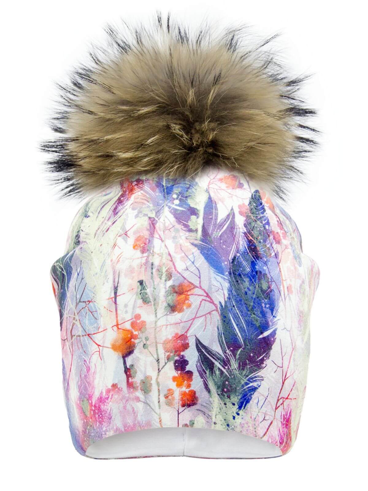 Tuque de Coton Plumes avec Pompon Naturel de La Fleur Mode