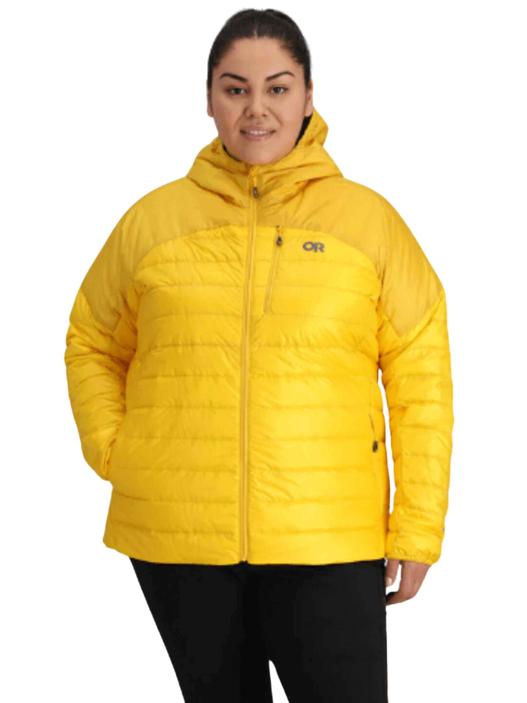 Manteau Hoodie Helium isolé en Duvet Treeline Taille Plus (Saffron) d'Outdoor Research