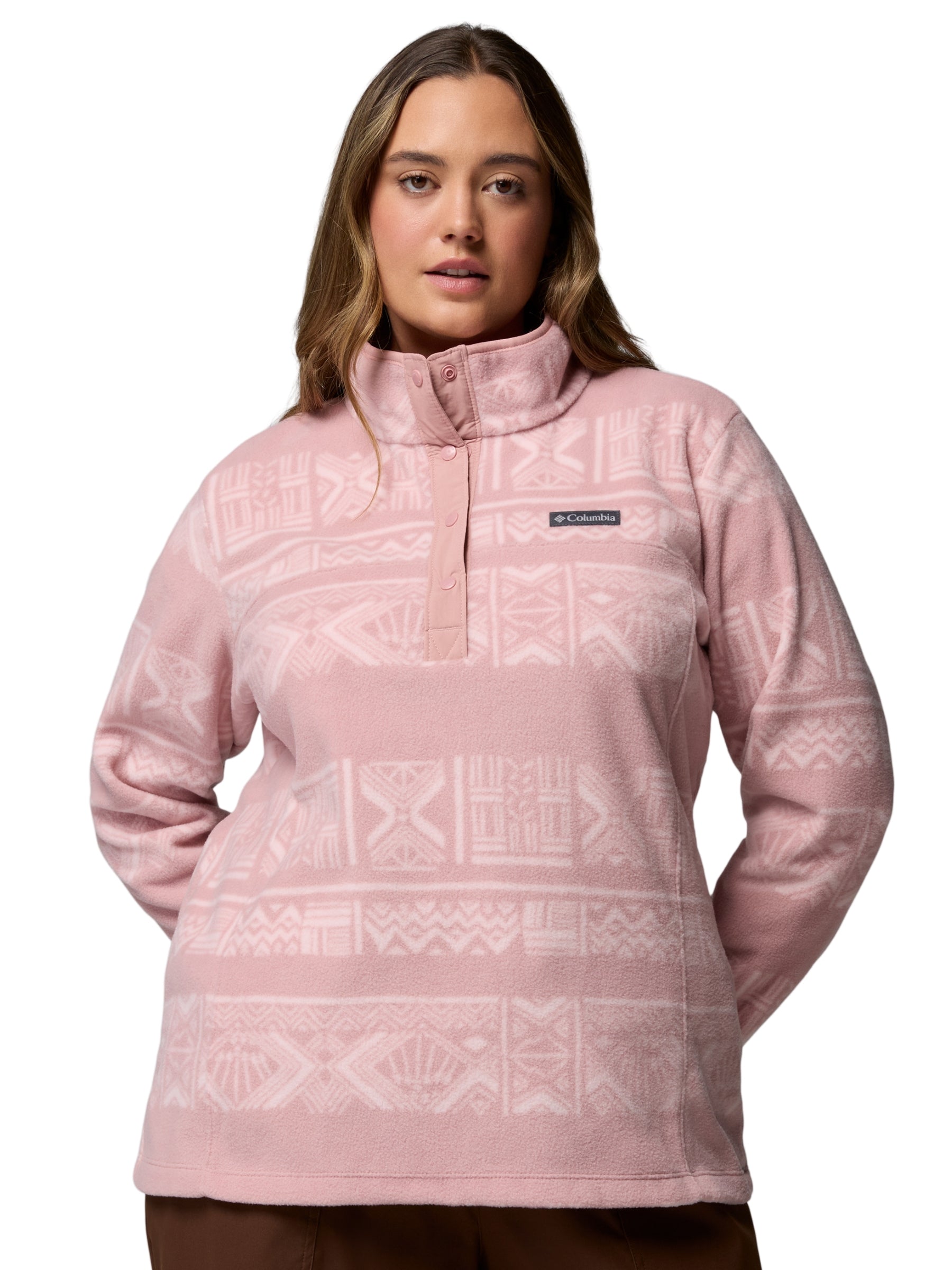Chandail Imprimé à Snap En Polaire Benton Springs Taille Plus - Eraser Pink Deschutes Days
