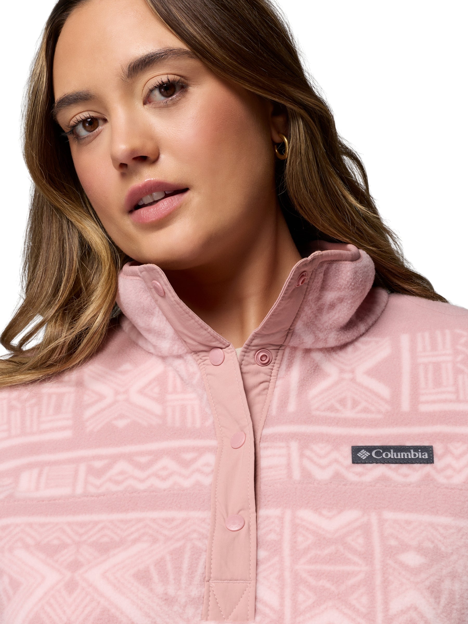 Chandail Imprimé à Snap En Polaire Benton Springs Taille Plus - Eraser Pink Deschutes Days