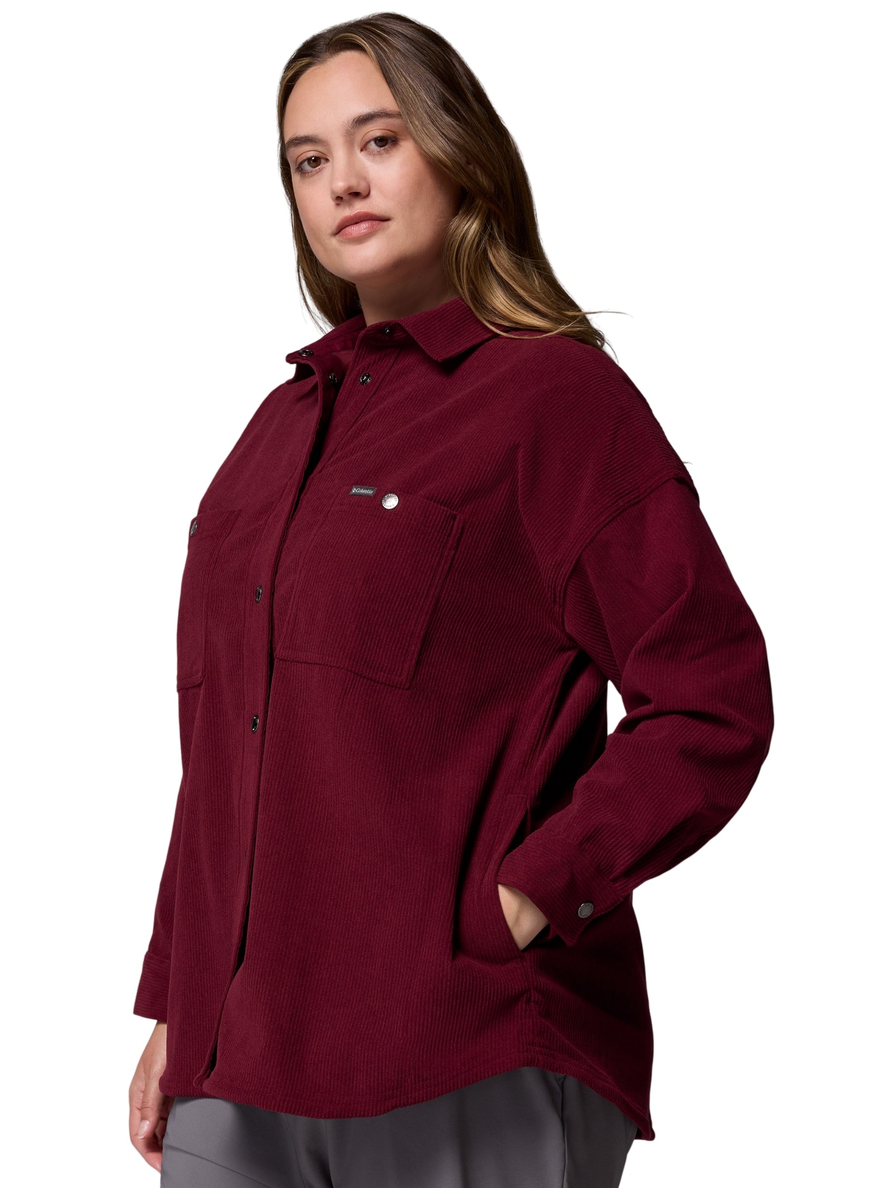 Blue Point Creek Plus Size Corduroy Shirt - Rich Wine