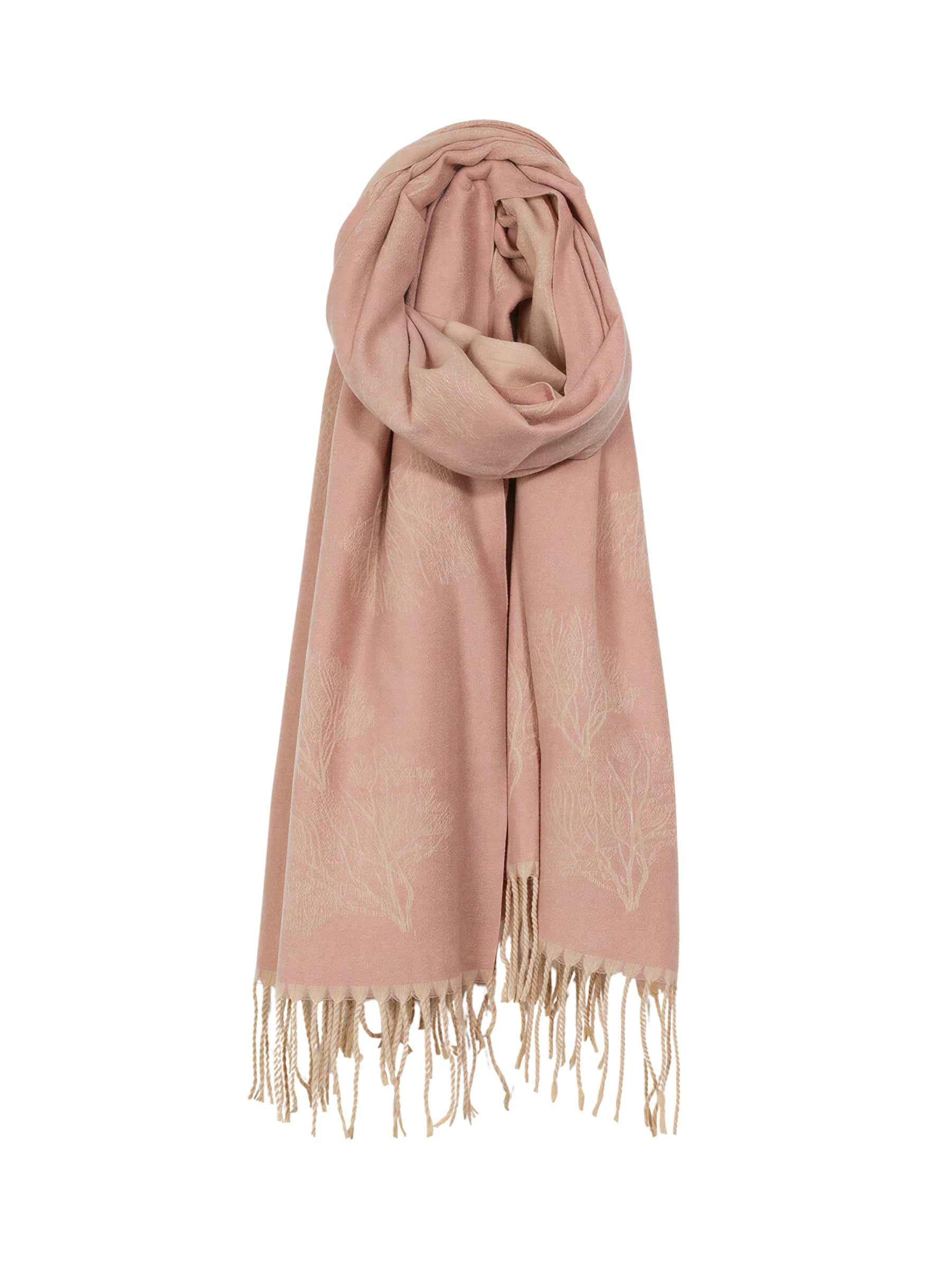 Foulard Soyeux à Frange et Imprimé Arbre - Rose
