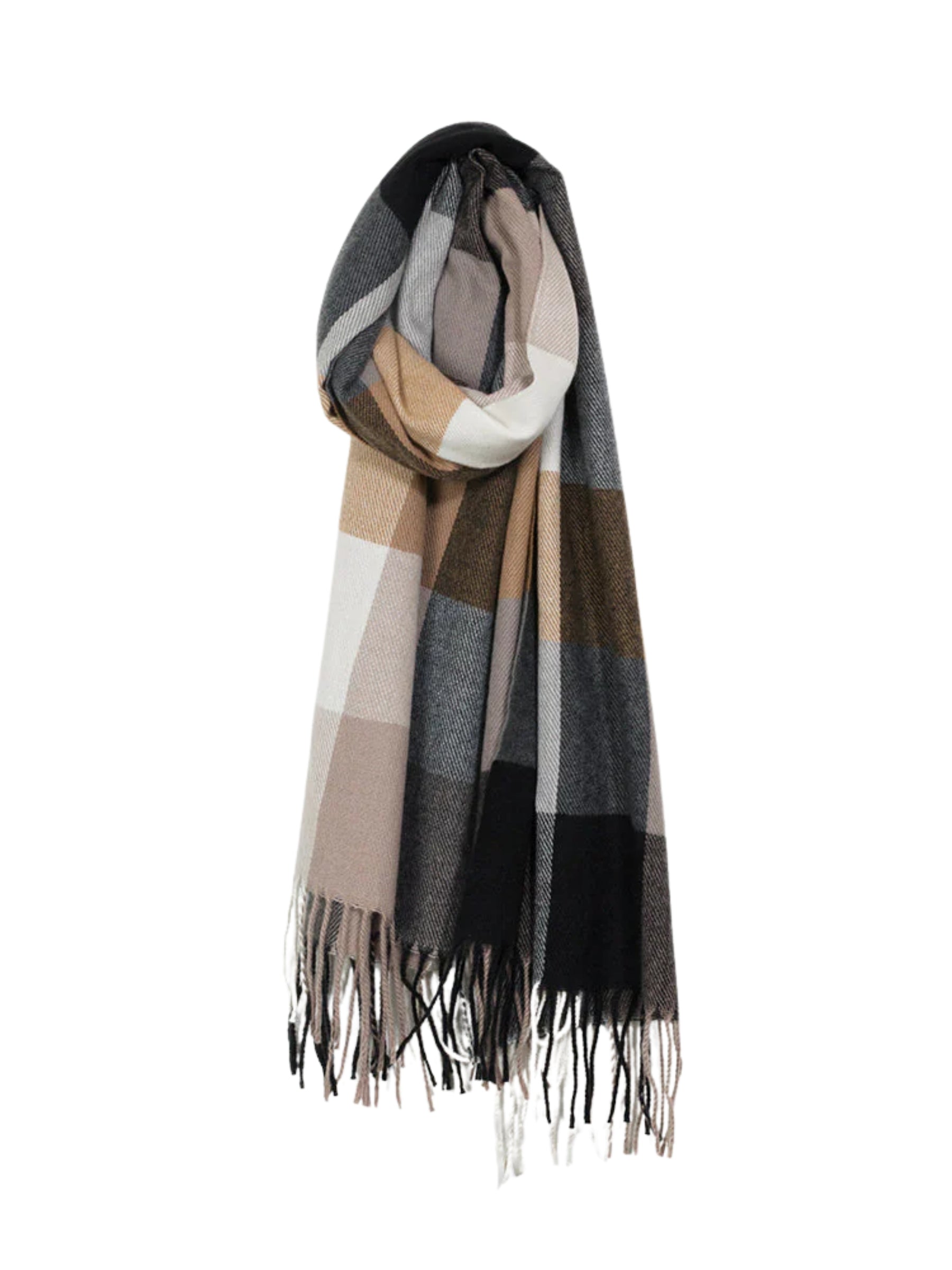 Foulard Chaud avec Motifs à Carreaux - Charcoal