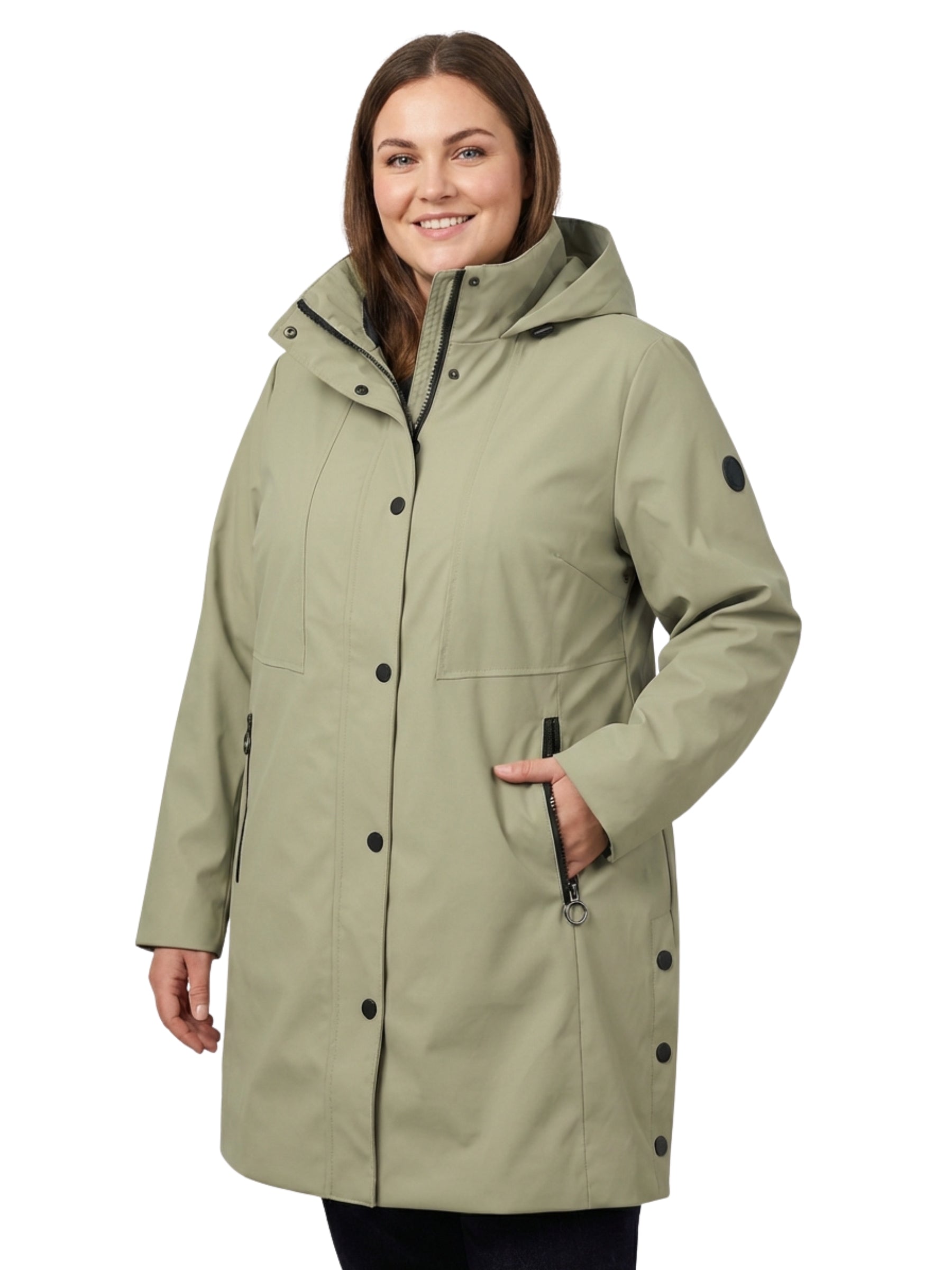 Noabelle Plus Size Mid-Length Raincoat - Sage Green