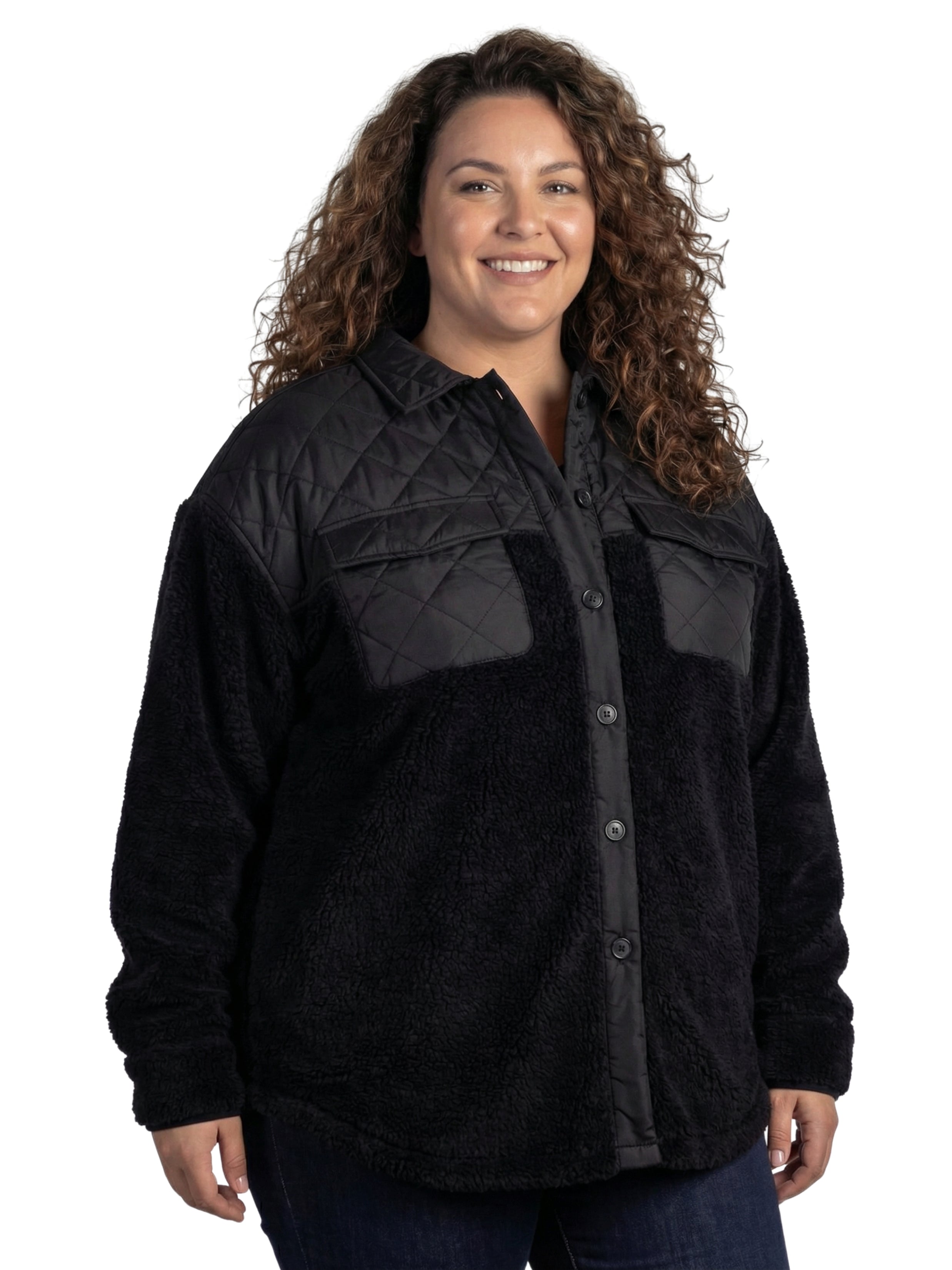Manteau ShaggyShacket Taille Plus -Noir