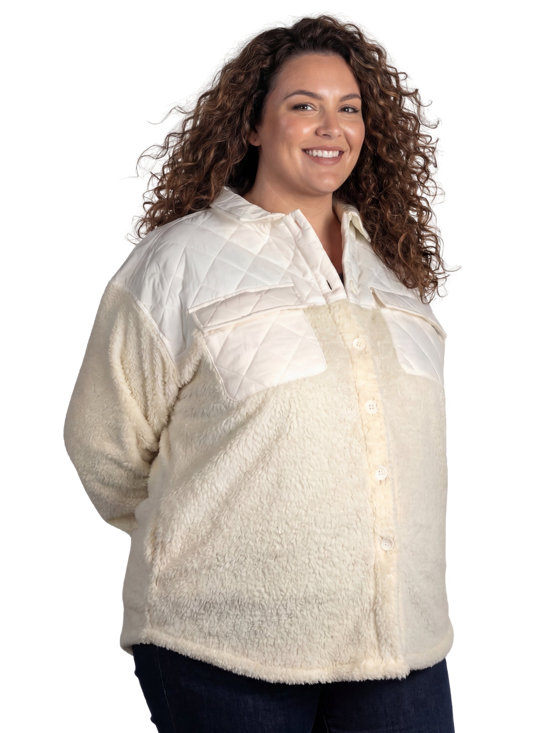 Manteau ShaggyShacket Taille Plus - Egret