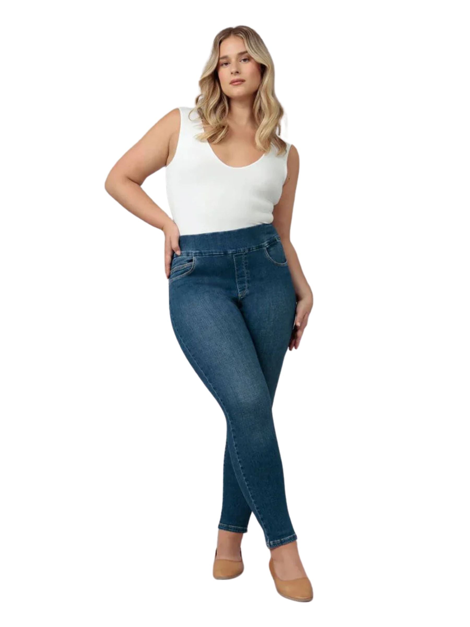 Anna-RCB High-Rise Plus Size Pull-On Jeans by Lola Jeans