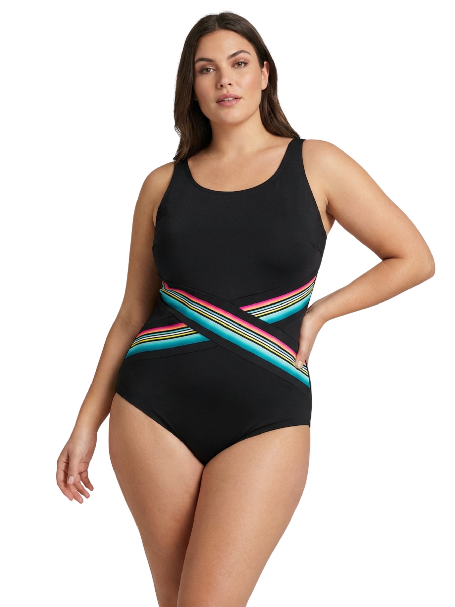 Maillot de Bain Encolure U Taille Plus (Bonnet D) - Noir Multi