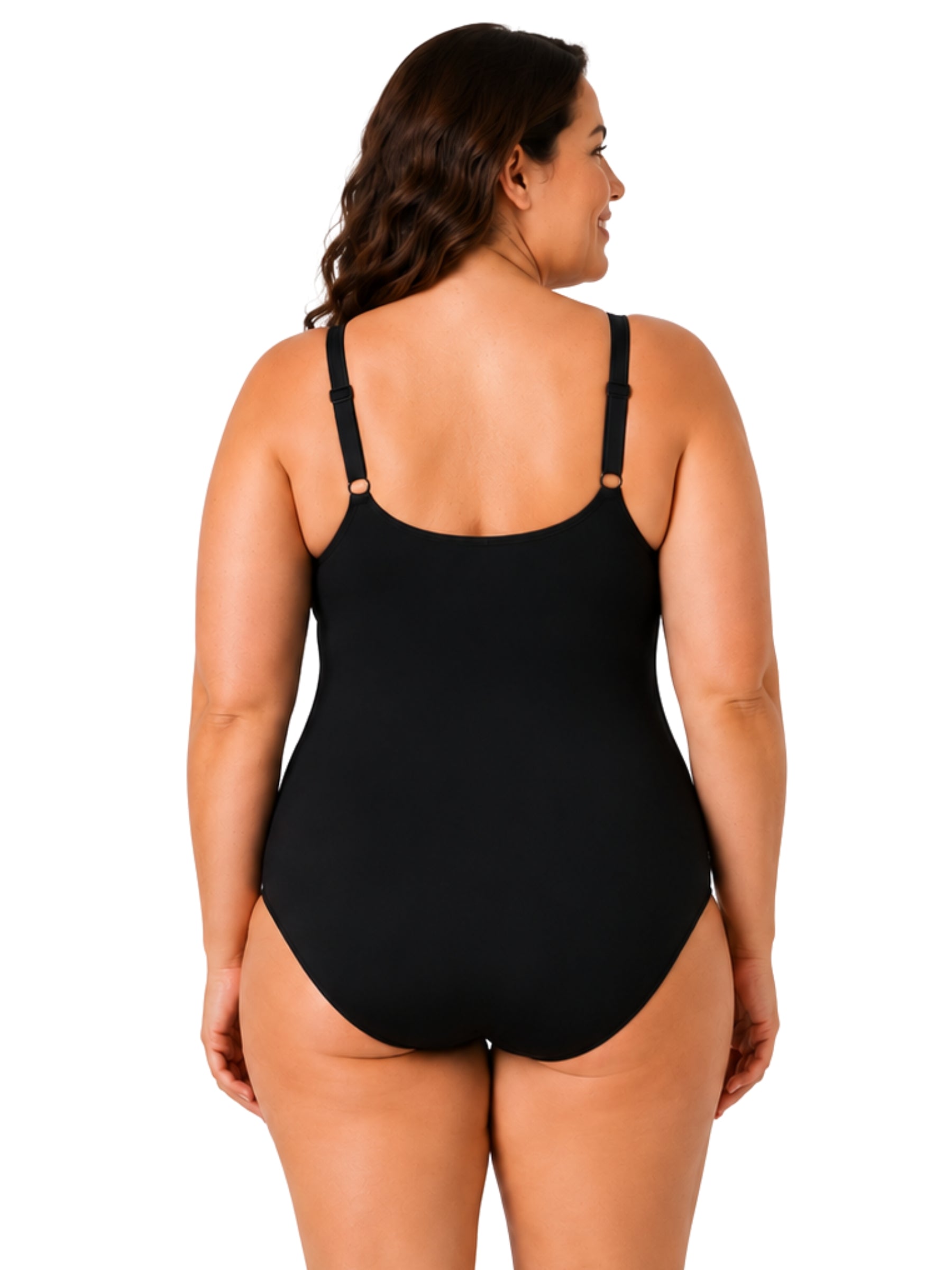 Maillot de Bain Imprimé à Encolure Ronde Taille Plus - Noir & Lux Teal