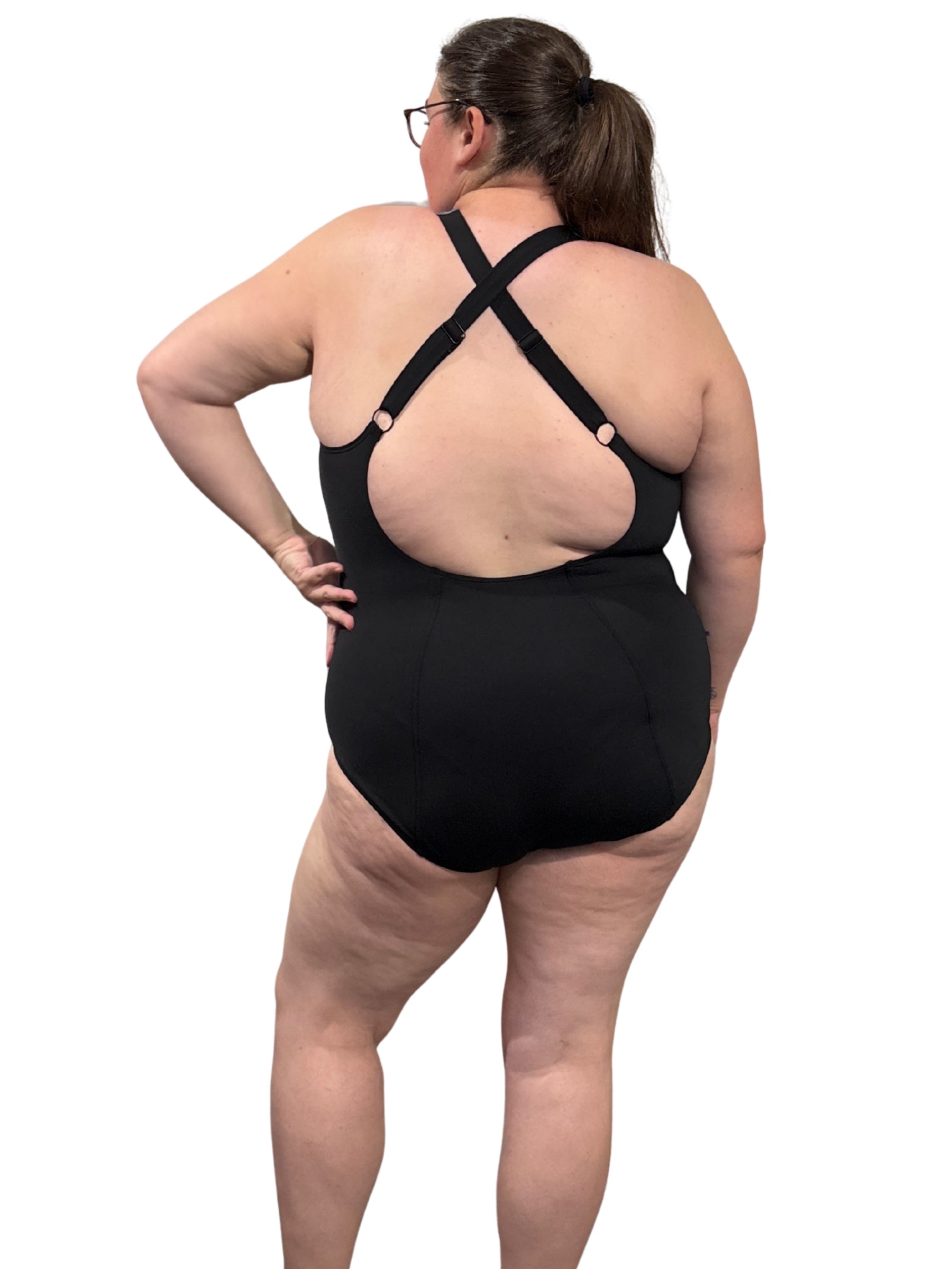 Plus Size Cross Back Swimsuit - Black Multi