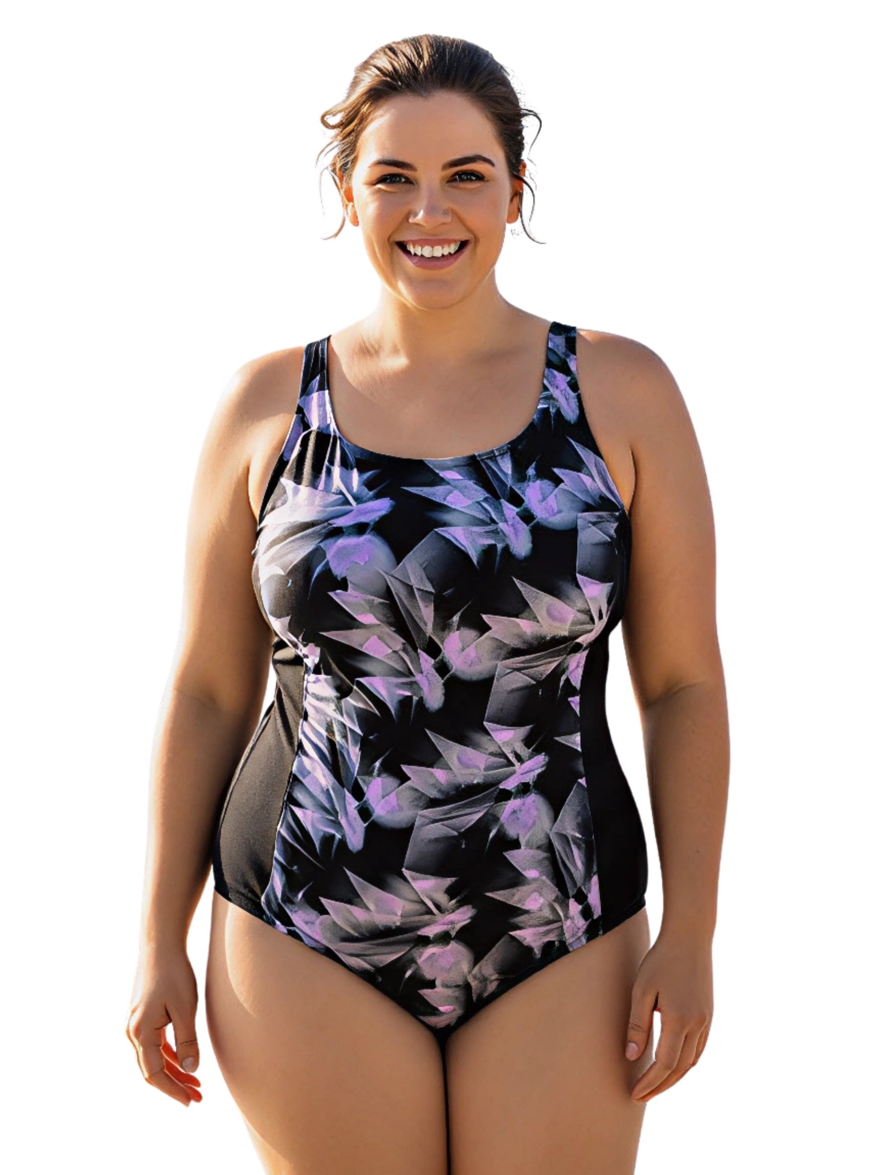 Maillot de Bain à Col rond Taille Plus - Noir Multi