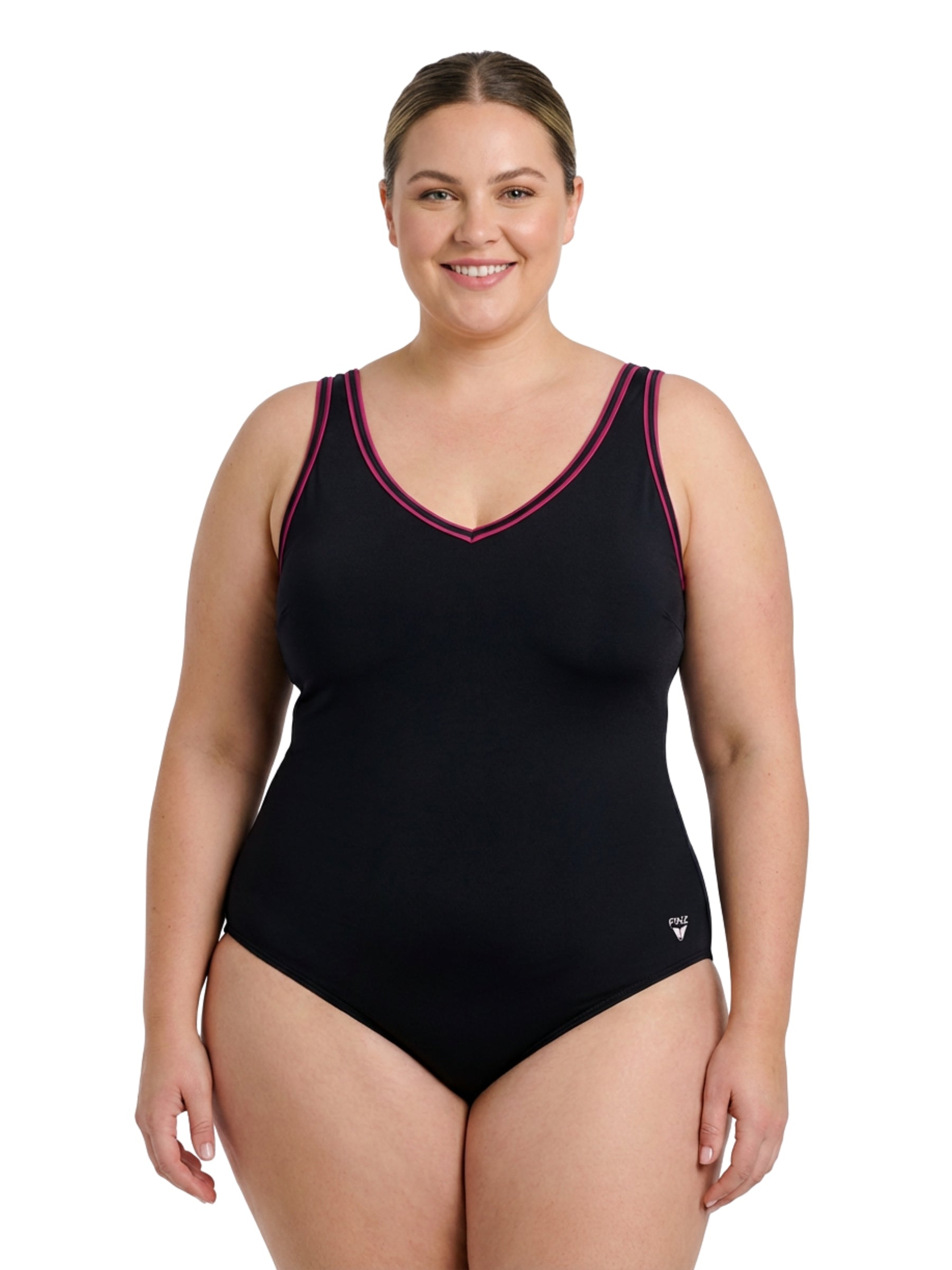 Plus Size Long Swimsuit - Black & Raspberry