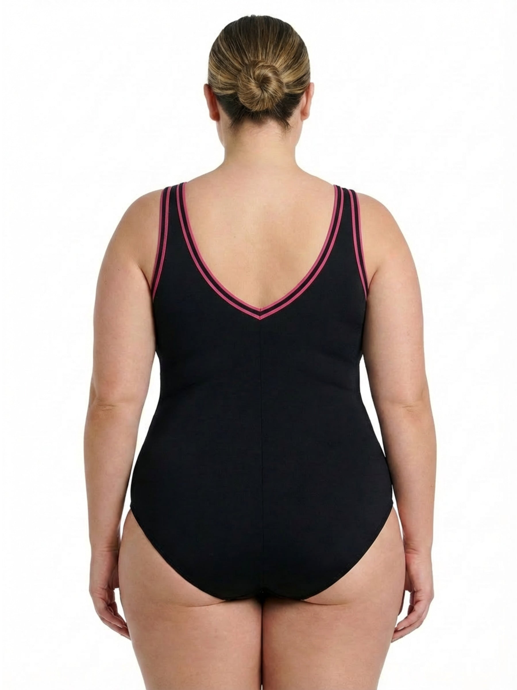 Plus Size Long Swimsuit - Black & Raspberry