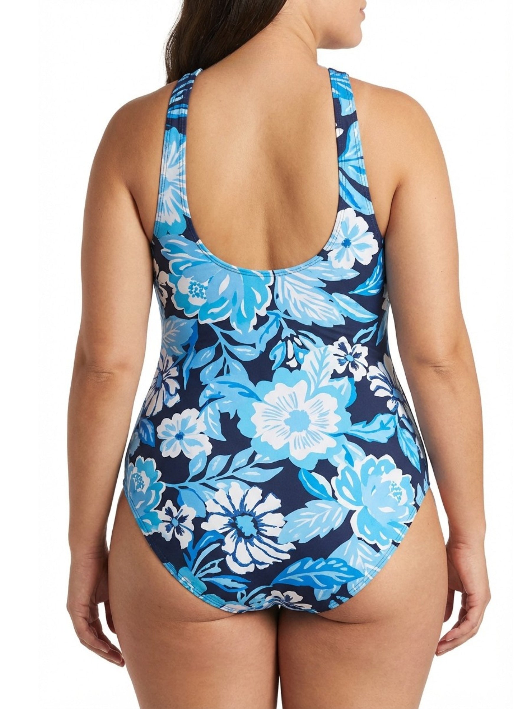 Wisteria Fan Splice Tank Swimsuit Plus Size - Navy