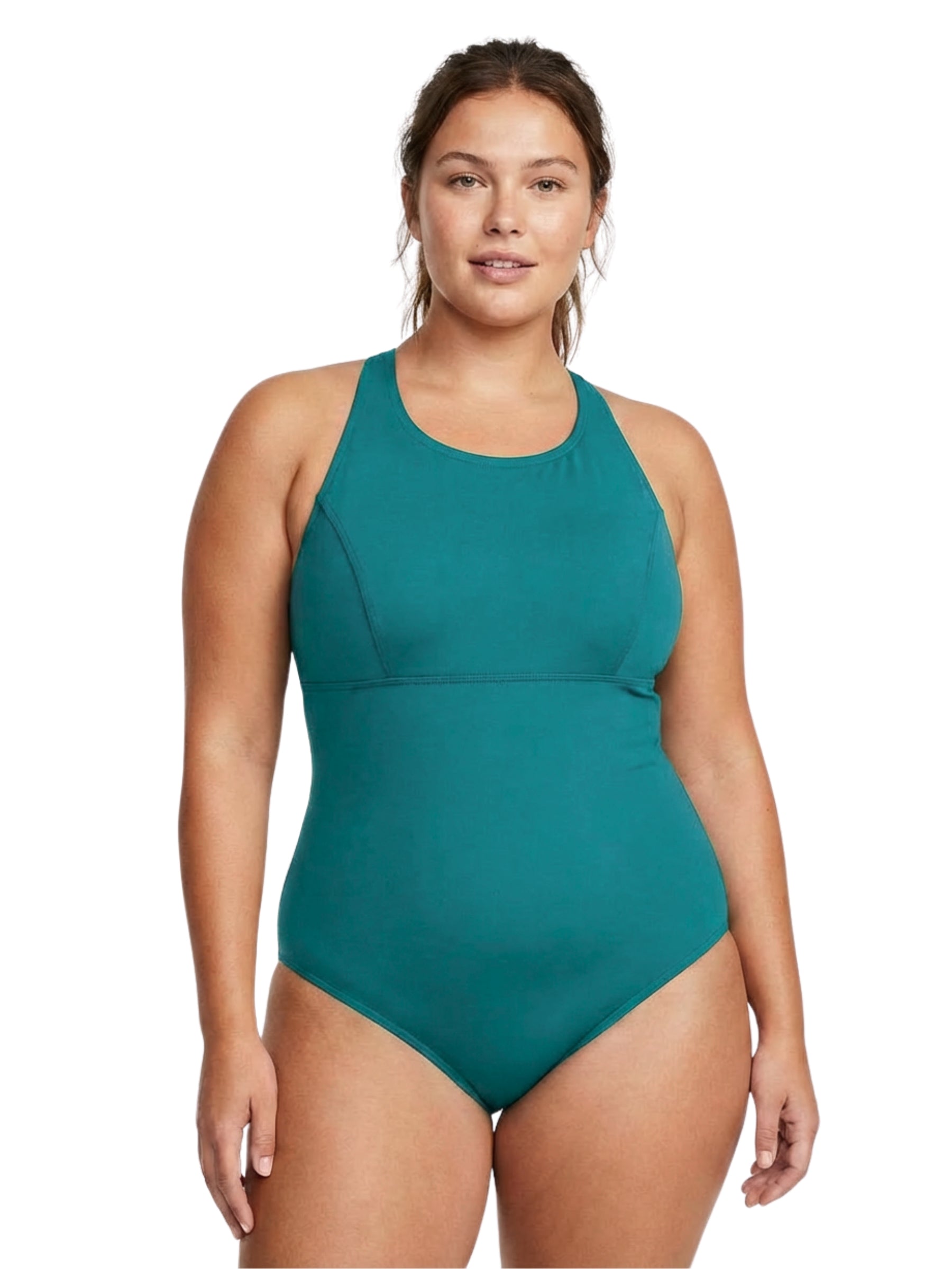 Plus Size Cross Back Aqua Fitness Swimsuit - Spruce