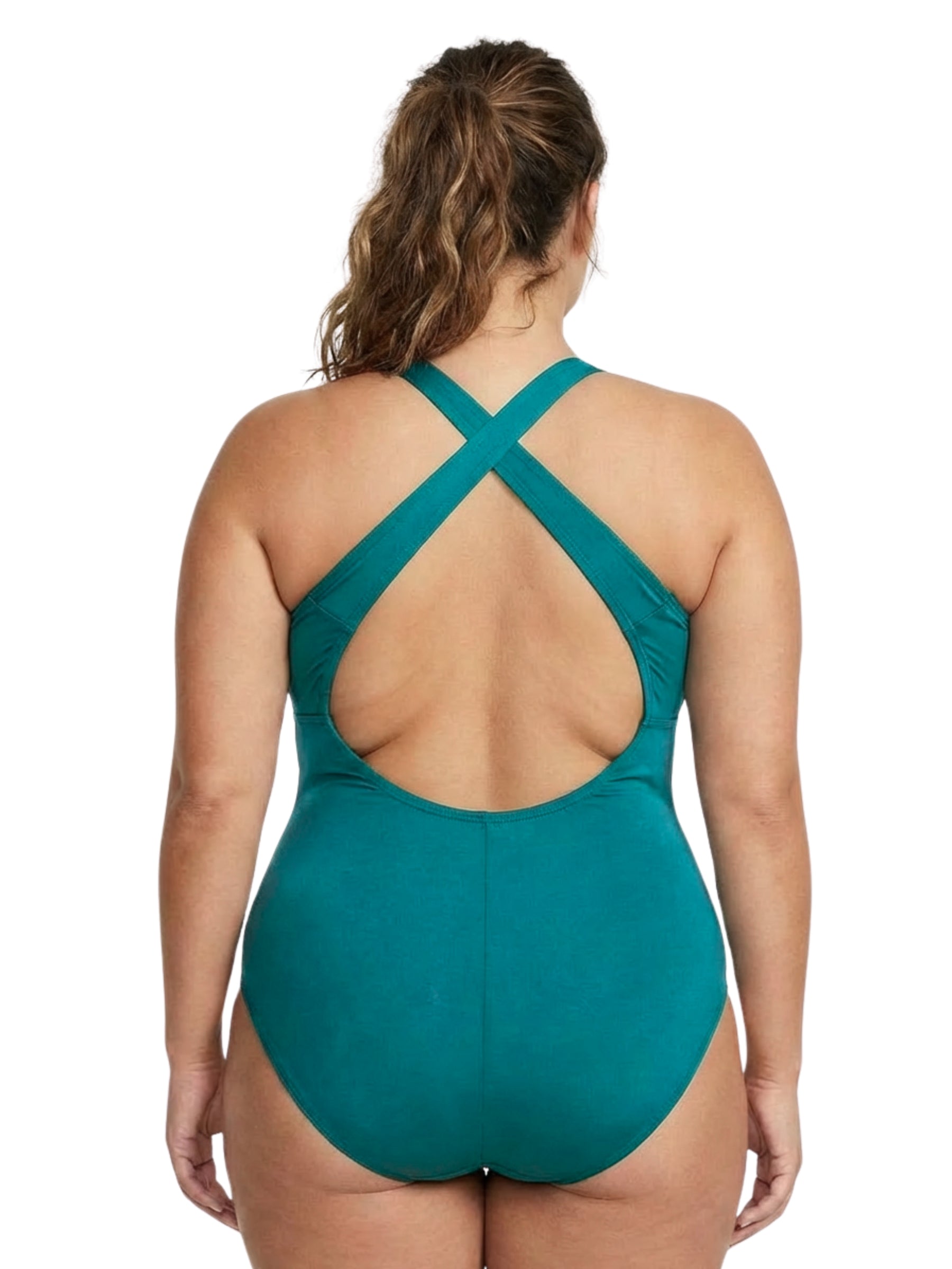 Plus Size Cross Back Aqua Fitness Swimsuit - Spruce