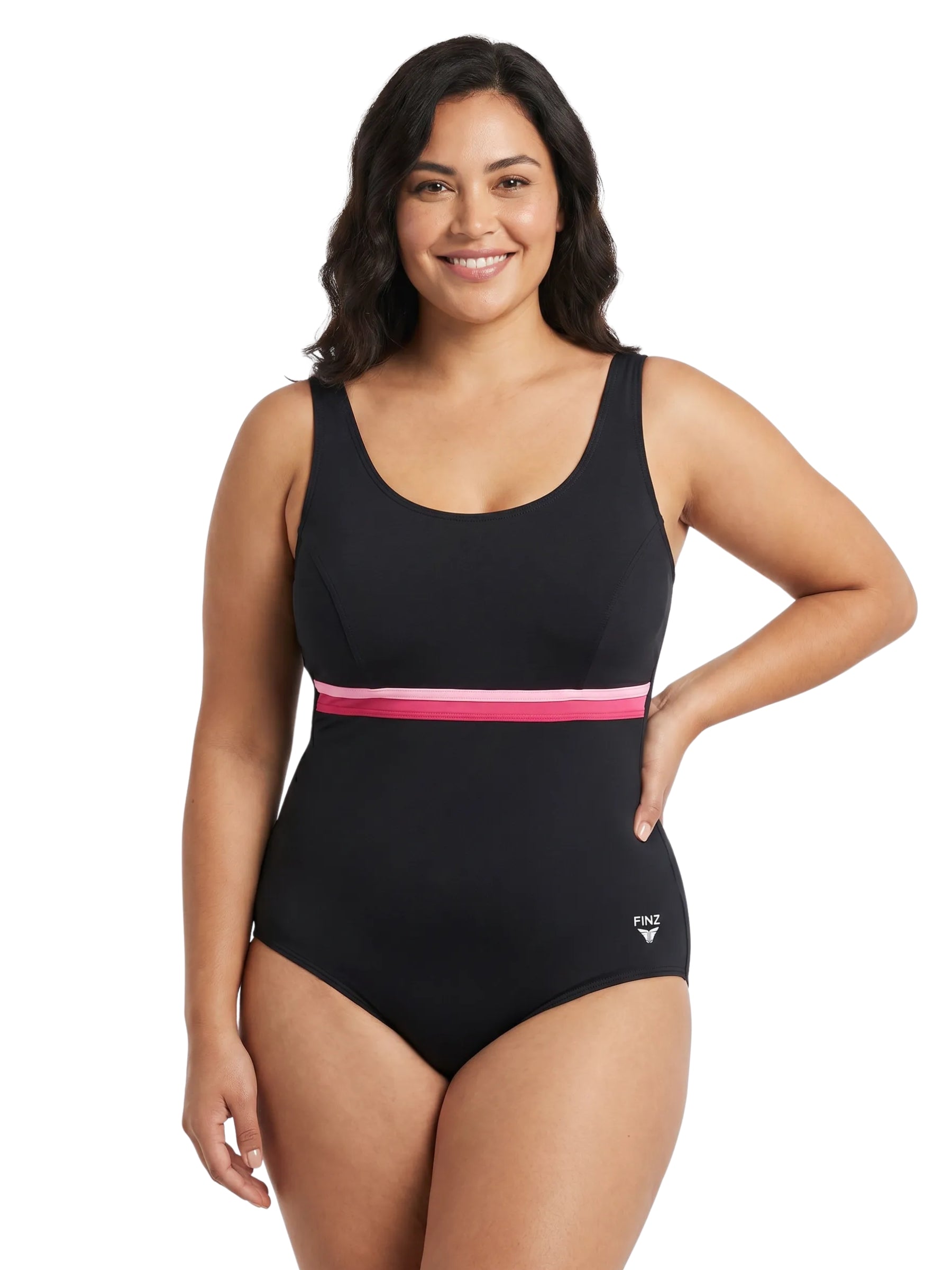 Maillot de Bain Horizontal Splice Taille Plus - Noir & Rose