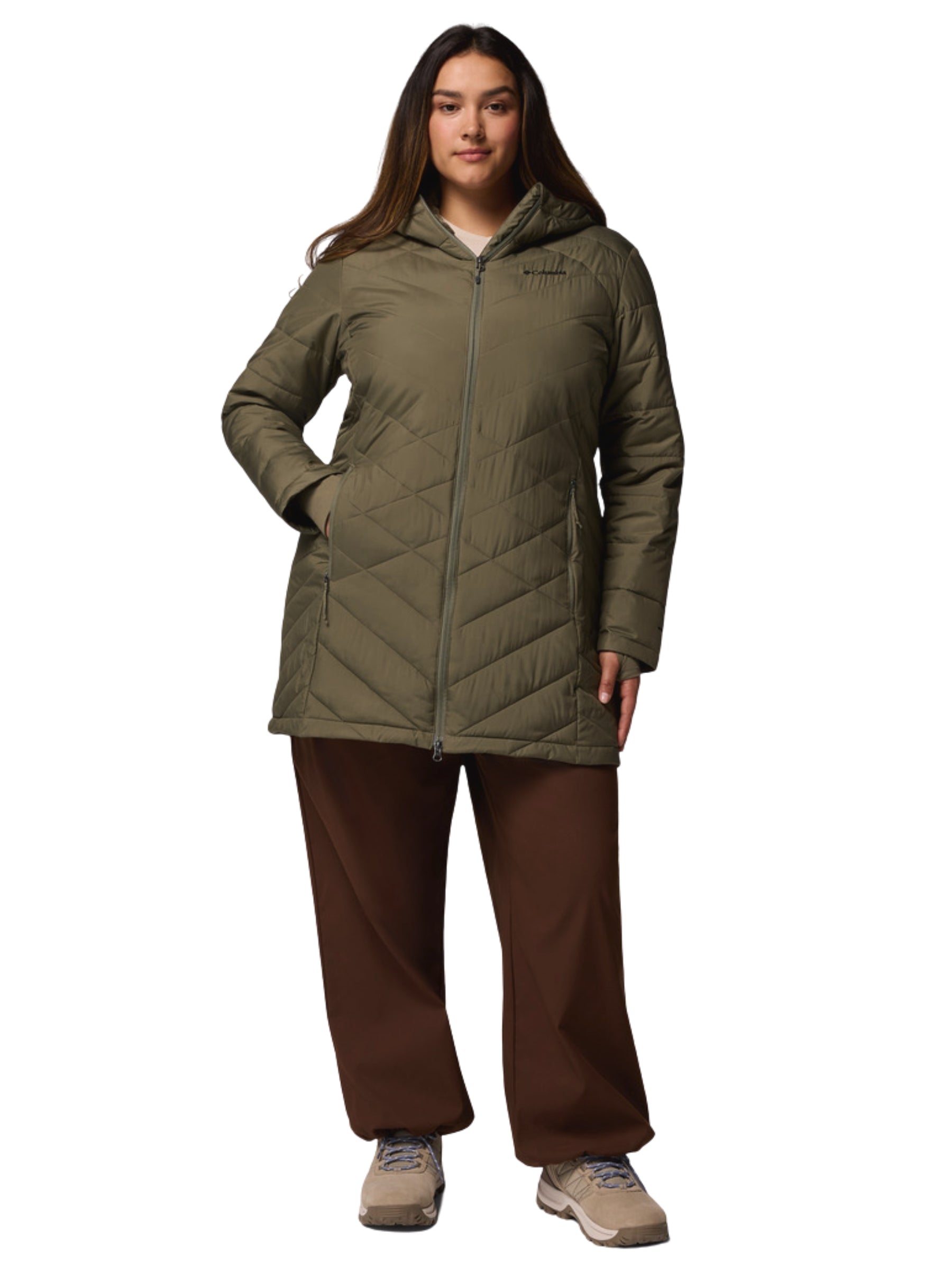 Heavenly Plus Size Long Hooded Coat - Stone Green