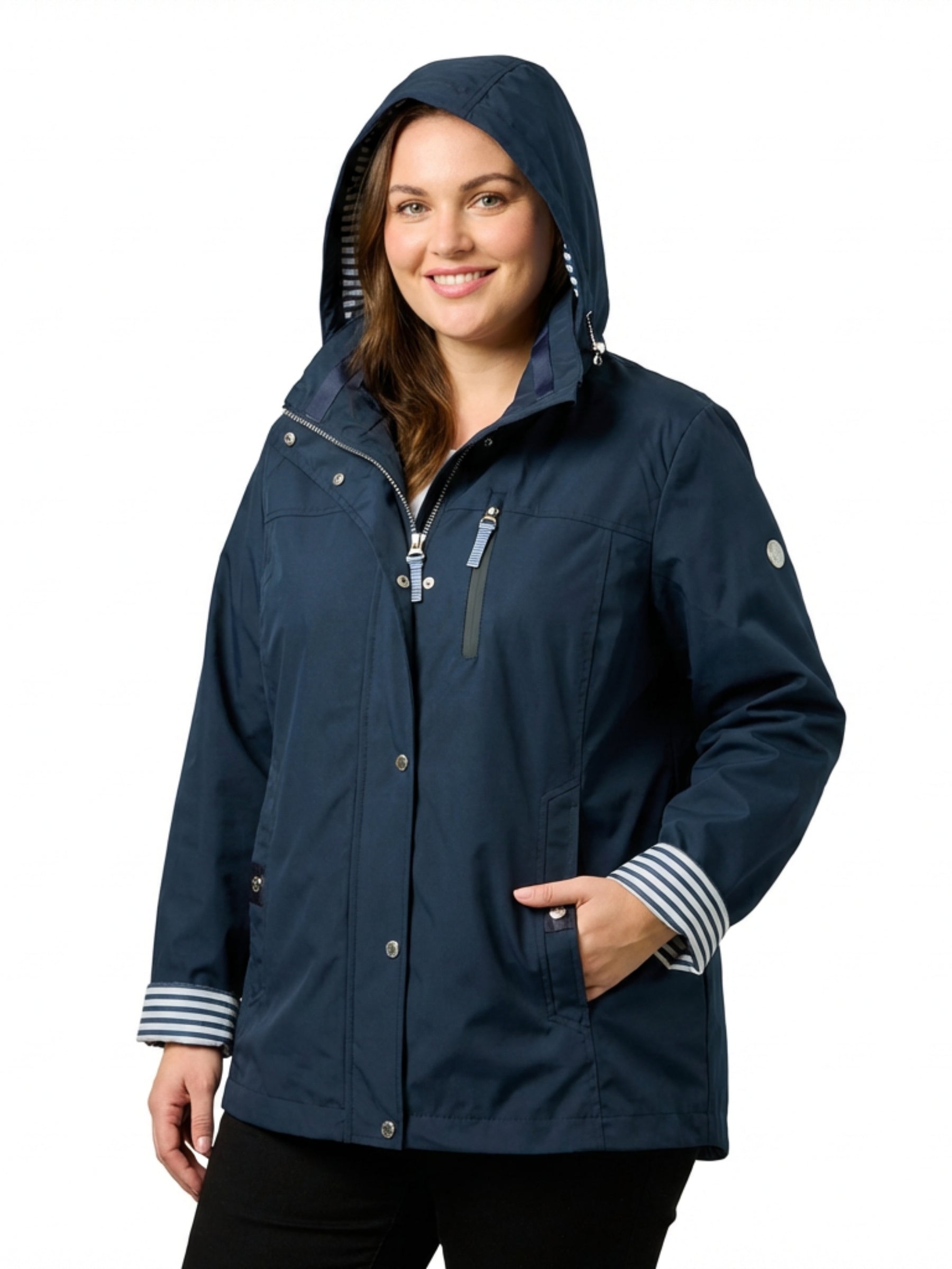Nilsine Plus Size Windbreaker Coat - Navy