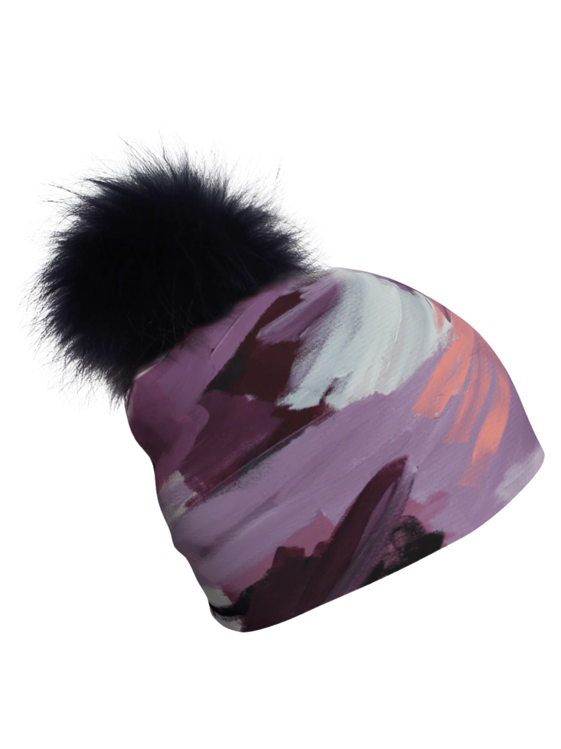 Tulips Hat with Removable Pompom Black (Mauve) by Lalita'S Art Shop