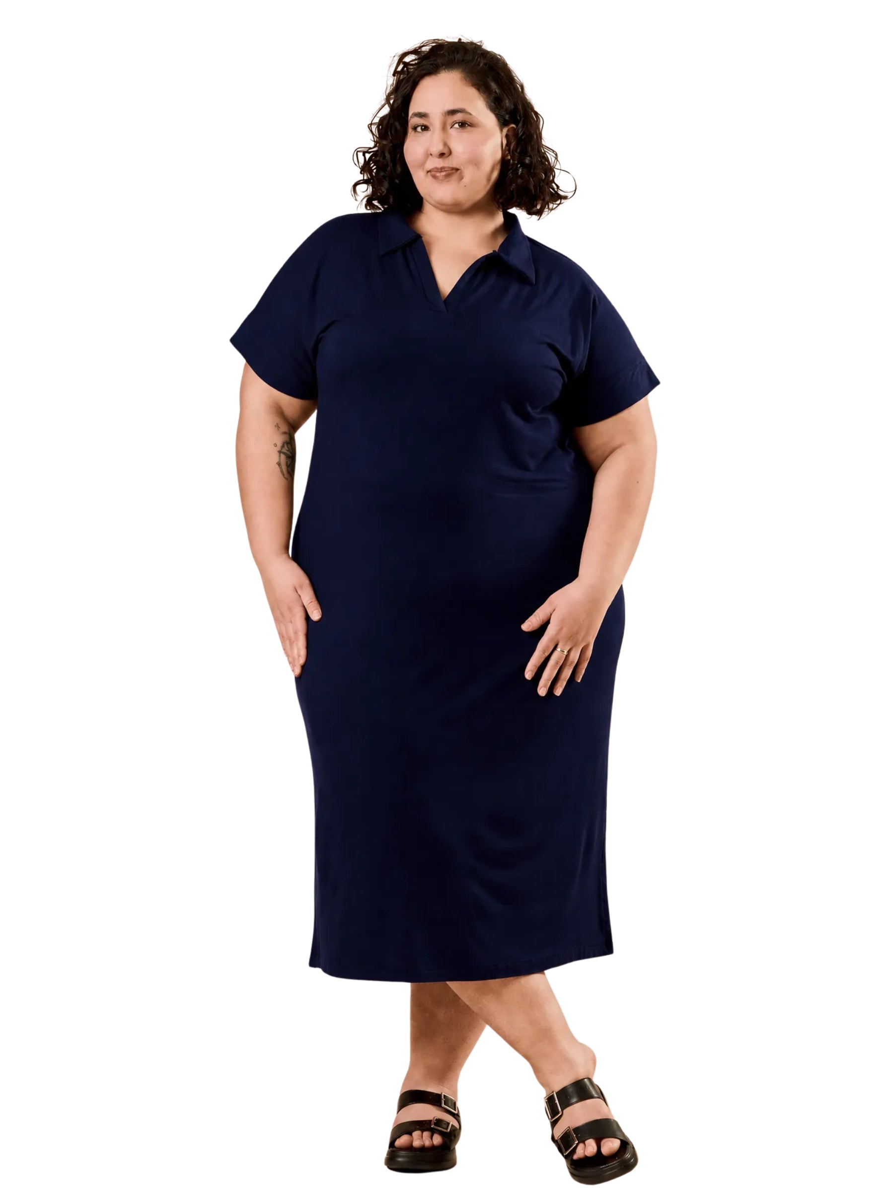 Robe Polo Midi Taille Plus - Marine