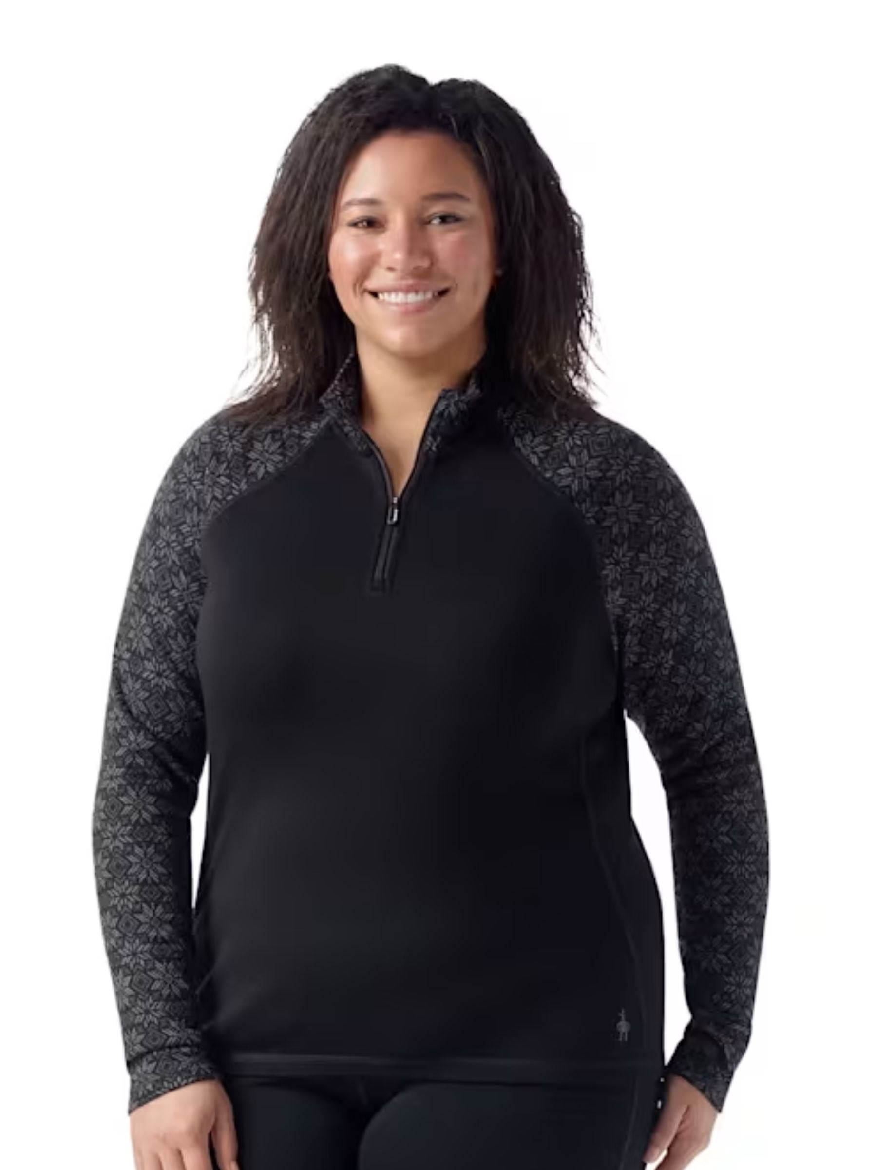 Couche de Base Thermique Chandail Merino 1/4 Zip Taille Plus (Black Digi Snow) de Smartwool