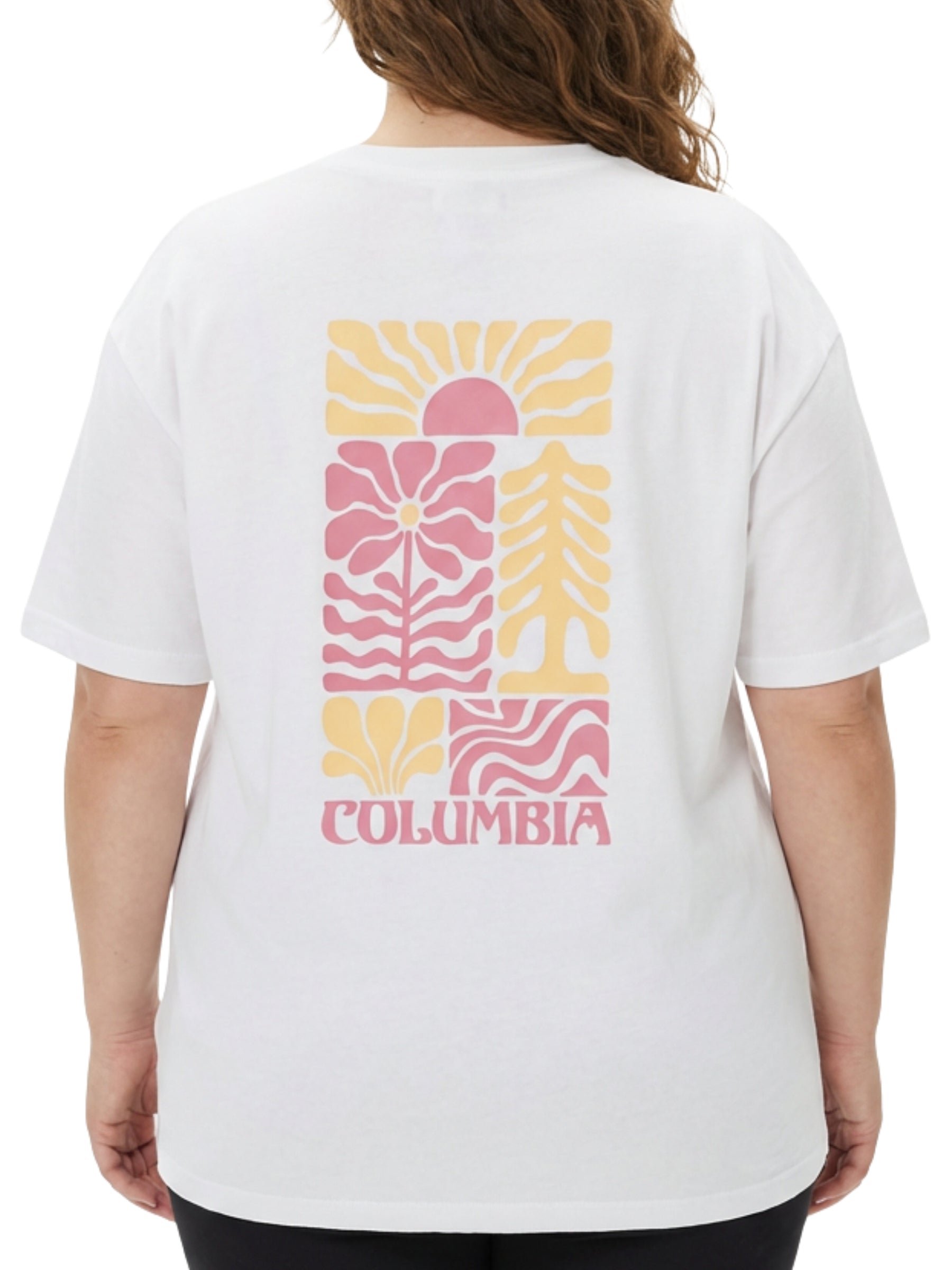 Rolling Bend Graphic Print T-Shirt Plus Size - White & Floral Groove