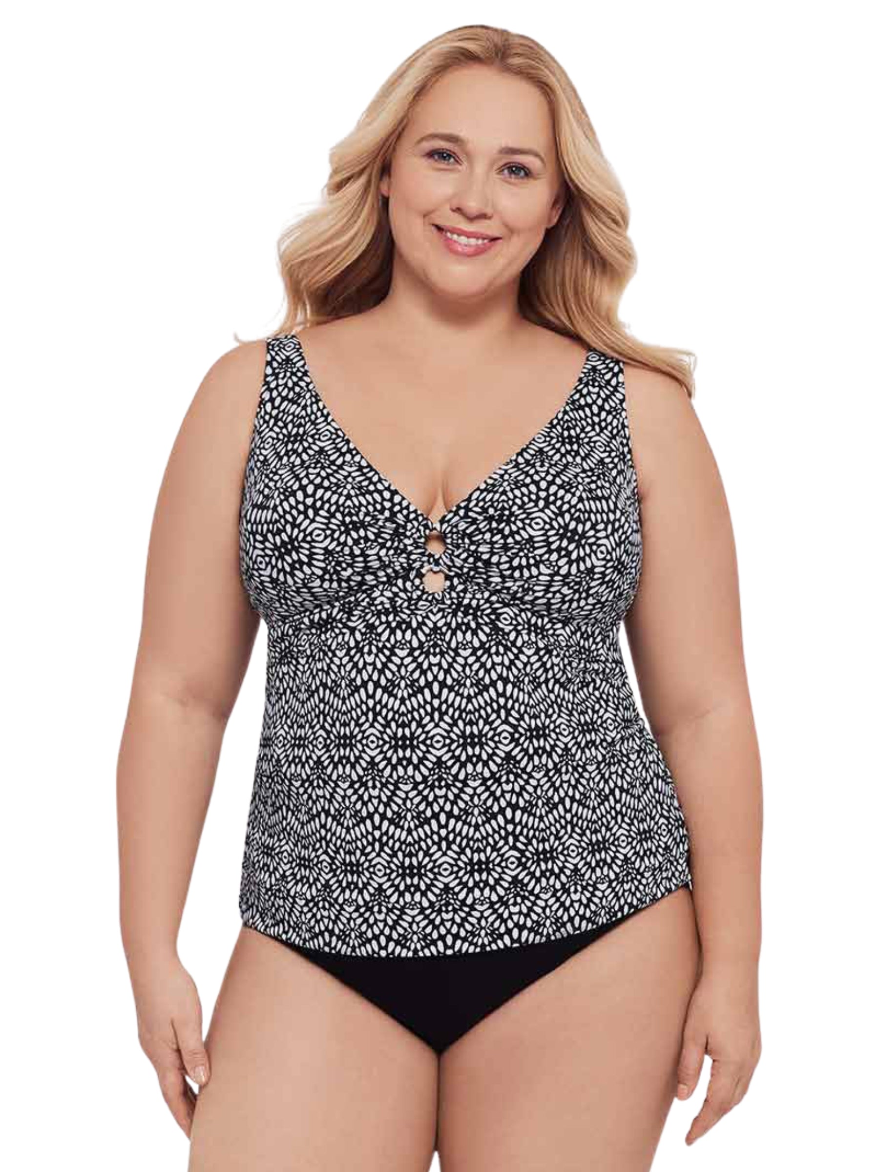Tankini Molly Balinese Block Taille Plus - Noir & Blanc