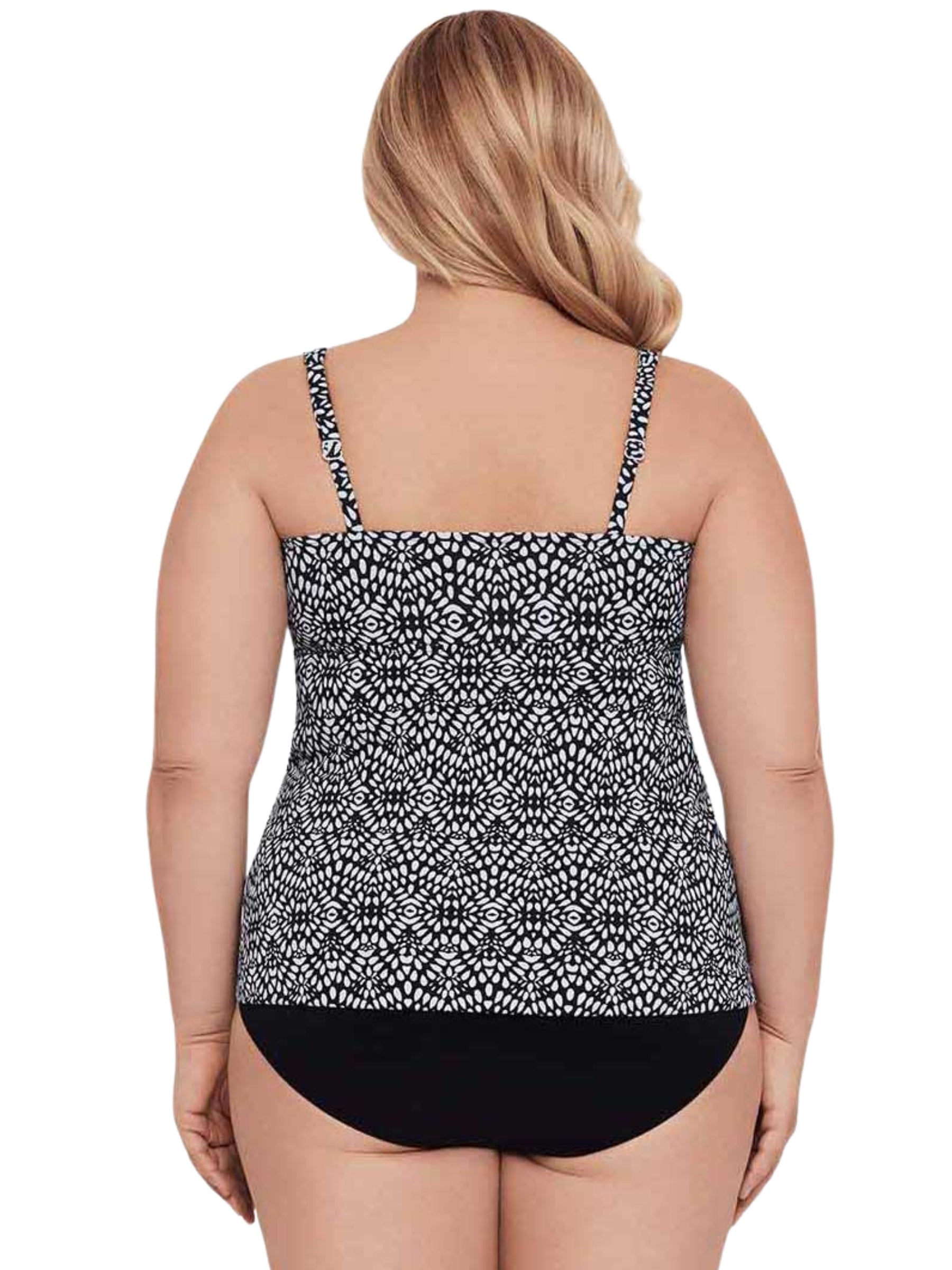 Tankini Molly Balinese Block Taille Plus - Noir & Blanc