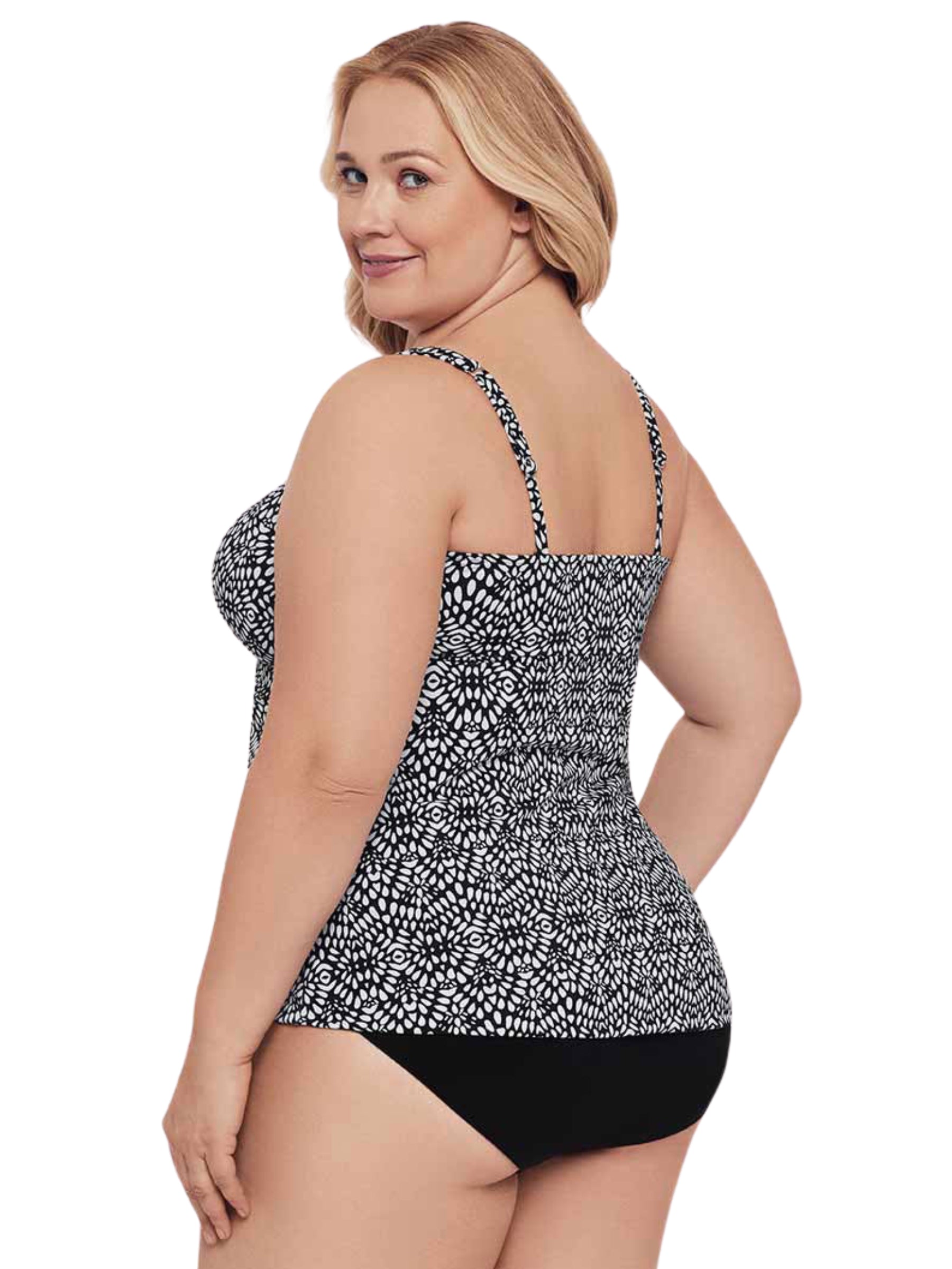 Molly Balinese Block Plus Size Tankini - Black & White