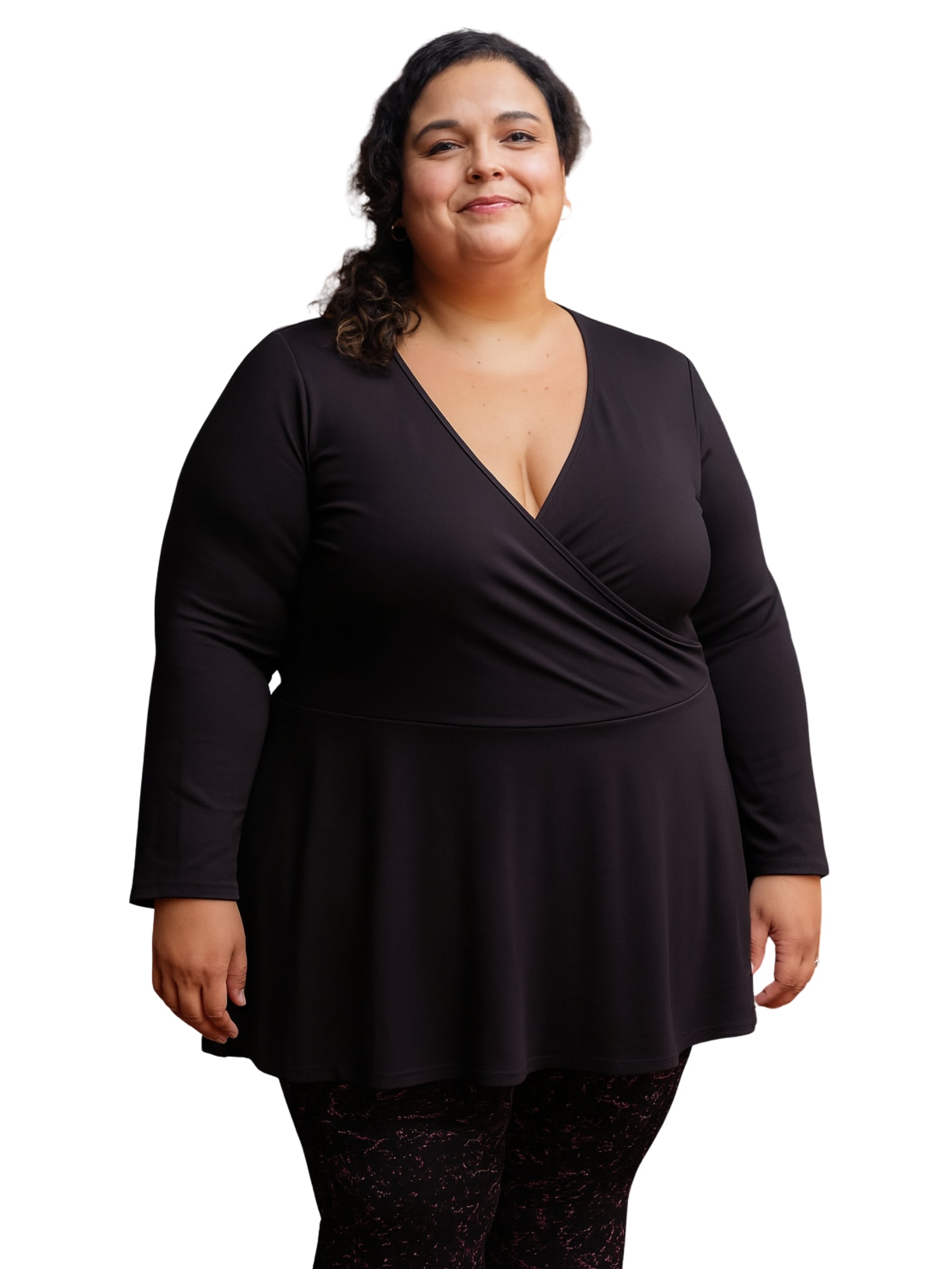 Tunique Bohème à Manches Longues Taille Plus - Noir