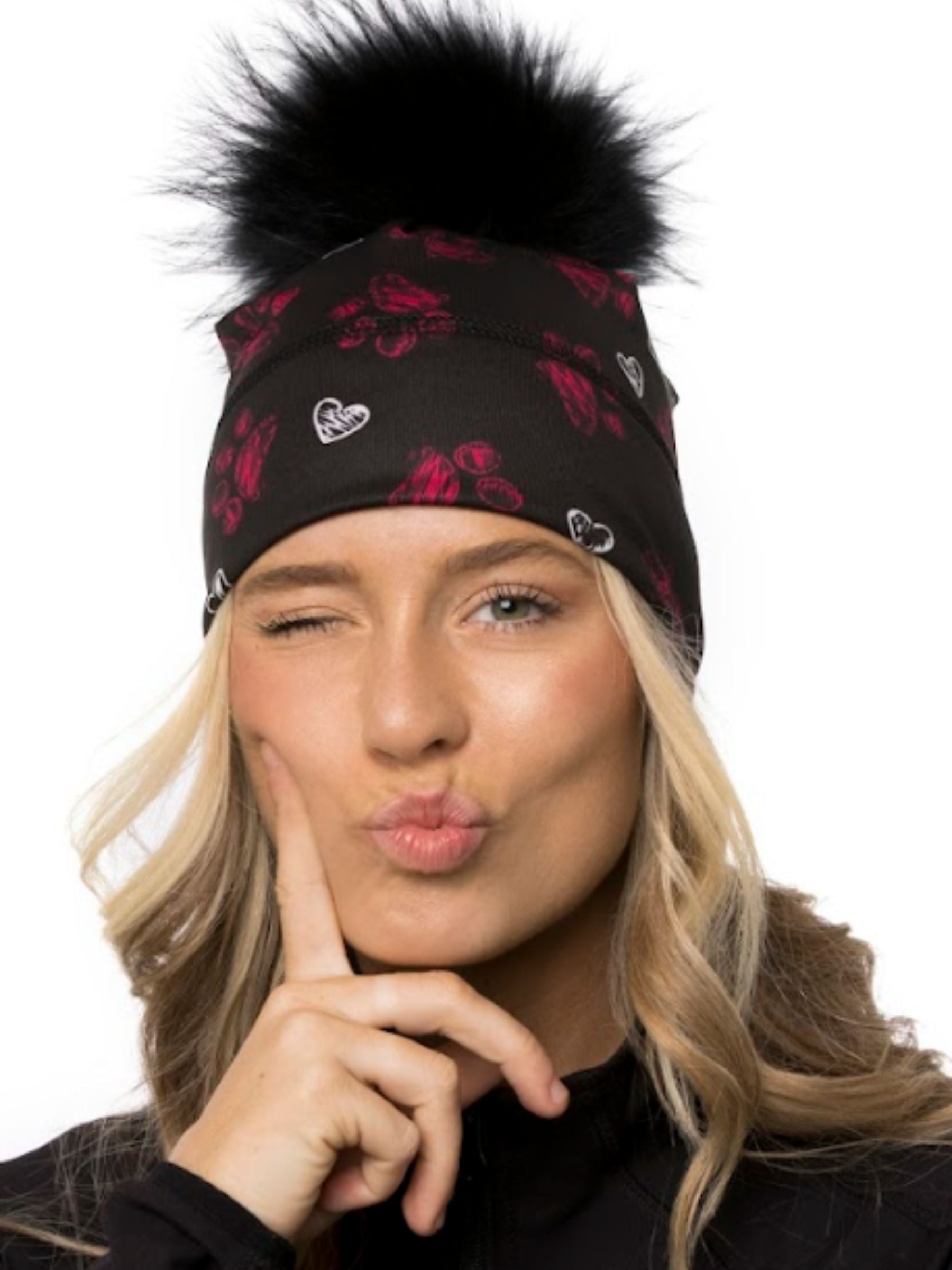 Chamonix Tuque with Margot Pompom Black-Magenta-White (Black Pompom) from Autrement et Alors