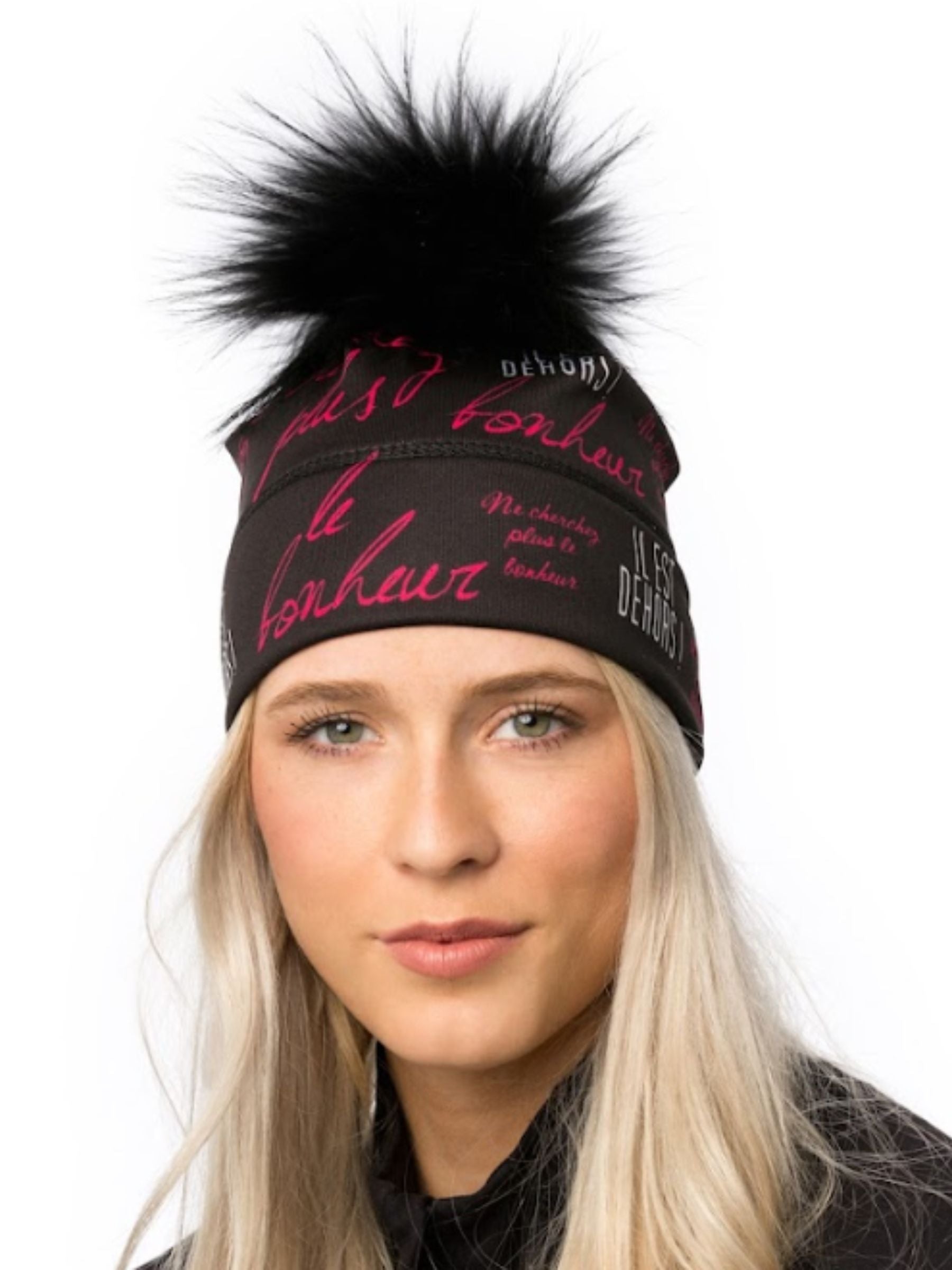 Chamonix Pompom Hat Look no further for happiness, it is outside Black-Magenta-White (Black Pompom) from Autrement et Alors