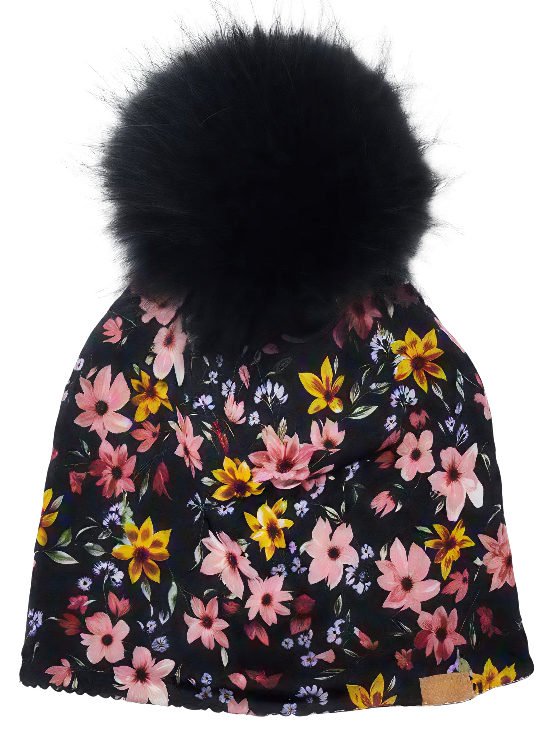 Tuque Aquarelle Florale - Noir (Pompon Noir)