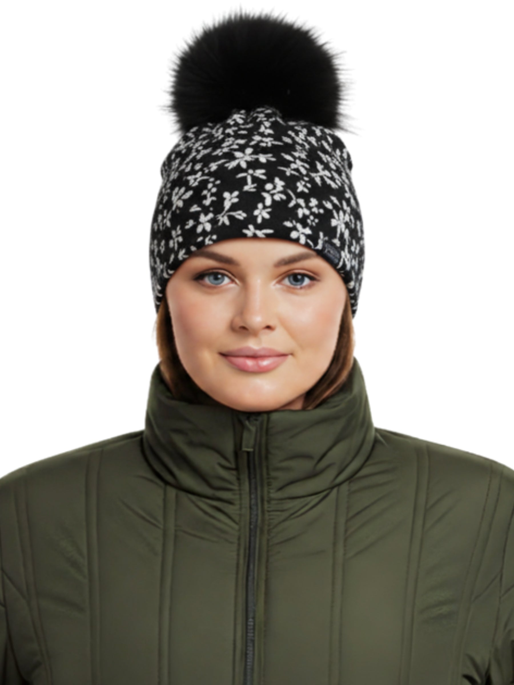 Tuque Fleur Noir - Noir (Pompon Noir)