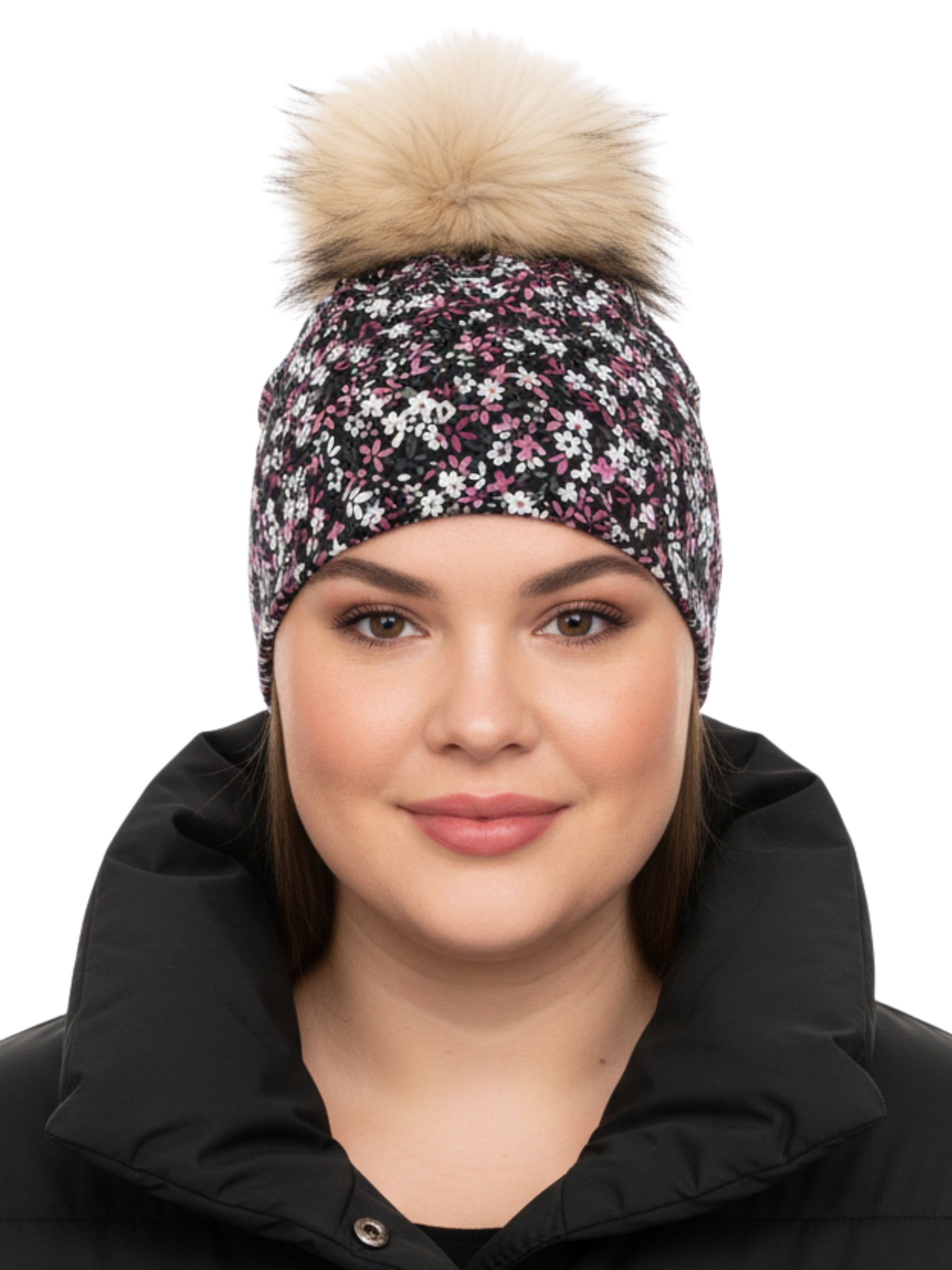 Tuque Papier Peint - Rose (Pompon Naturel)