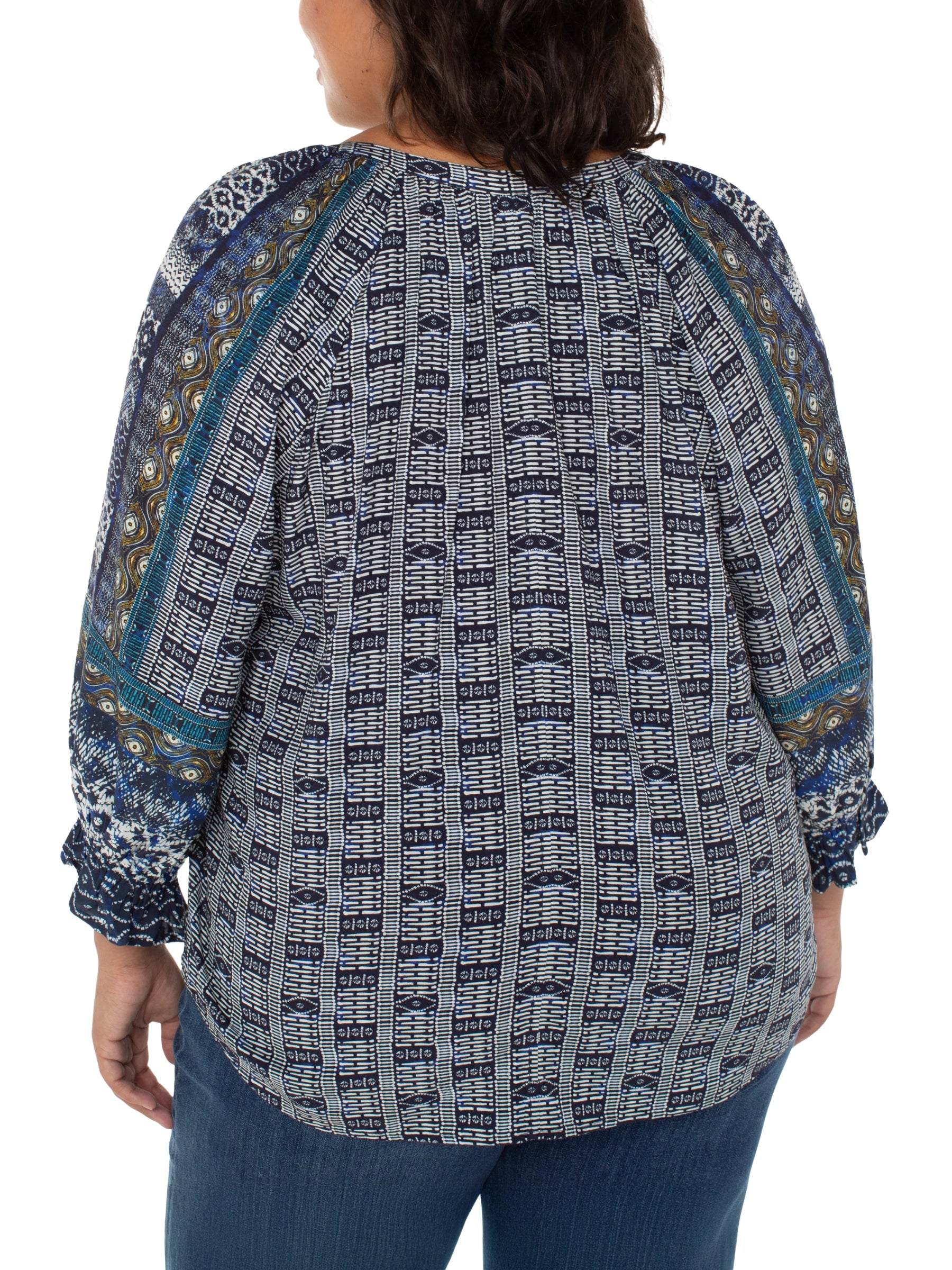 Plus Size 3/4 Sleeve Blouse - Blue Shibori Melange