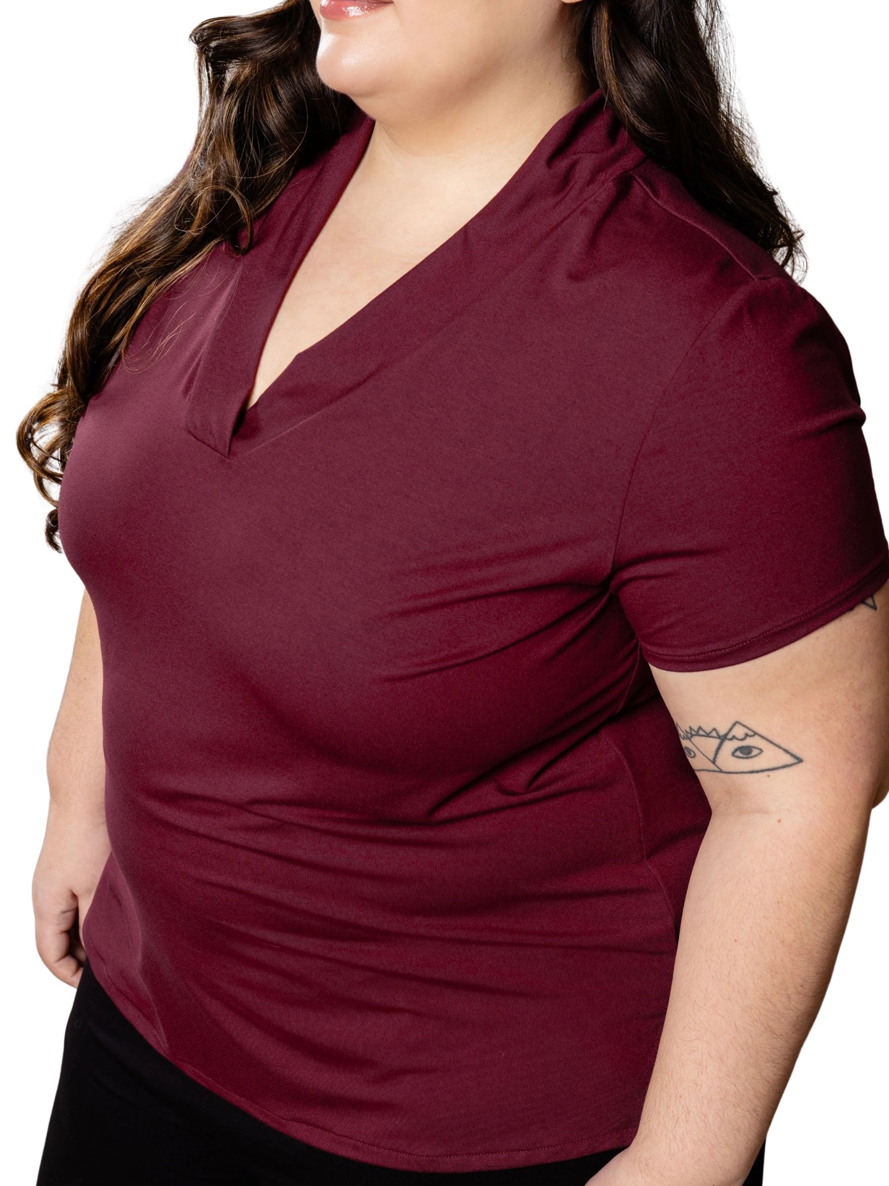 Plus Size V-Neck Short Sleeve Top - Amaranth