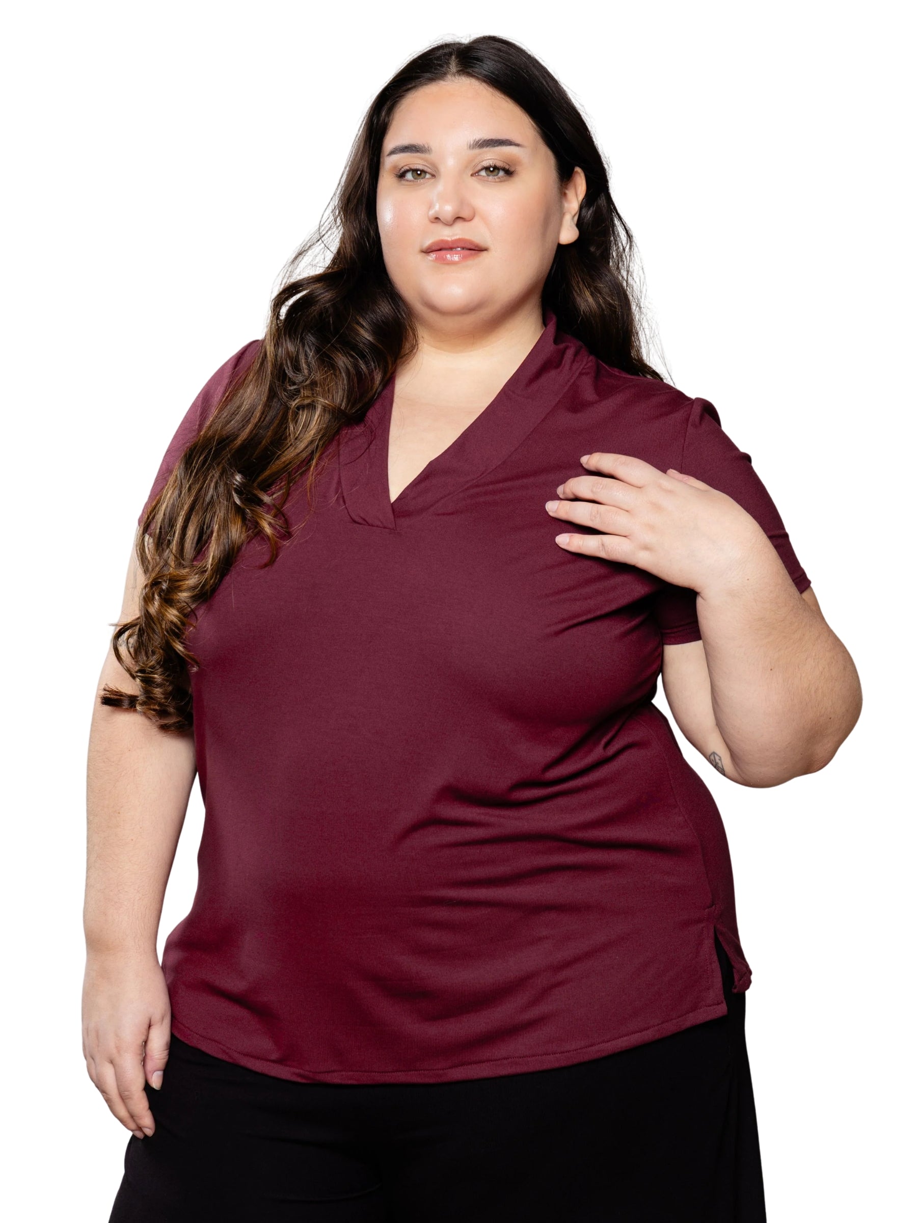 Plus Size V-Neck Short Sleeve Top - Amaranth