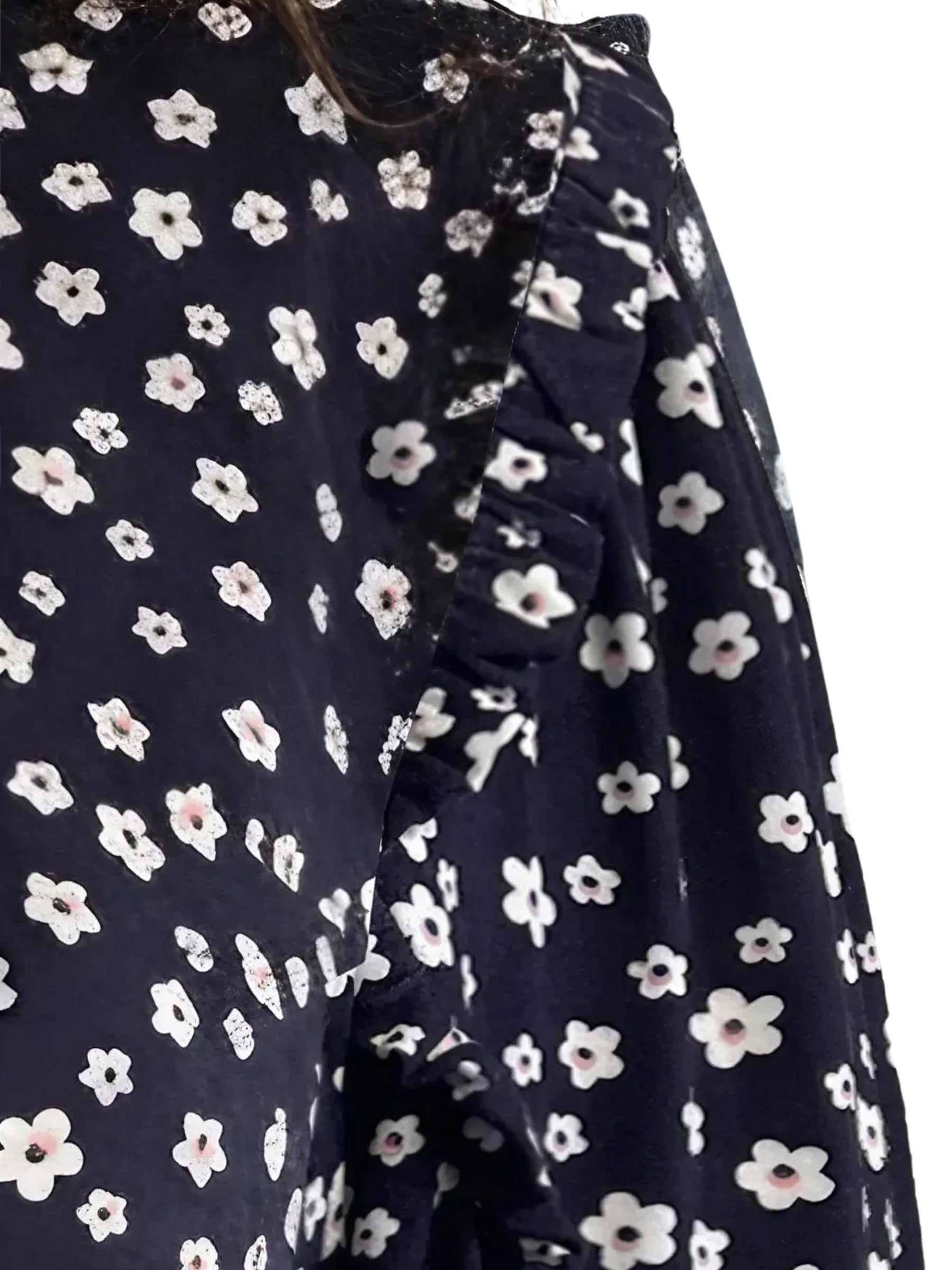 Chandail à manches volantées 3/4 Taille Plus - Navy White Ditsy