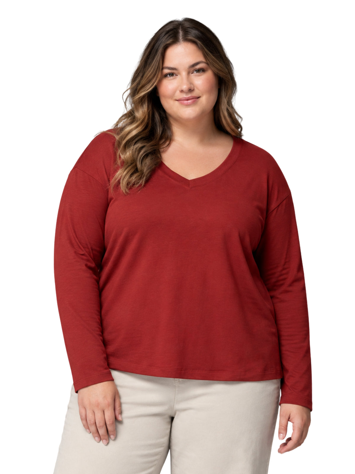 Daniela Falls Plus Size Long Sleeve Top - Red Oxide