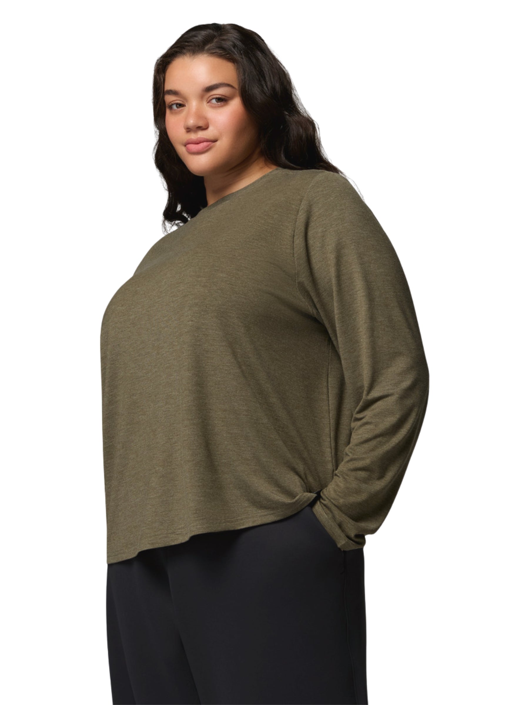 CSC Plus Size Soft & Stretchy Long Sleeve Shirt - Stone Green Heather