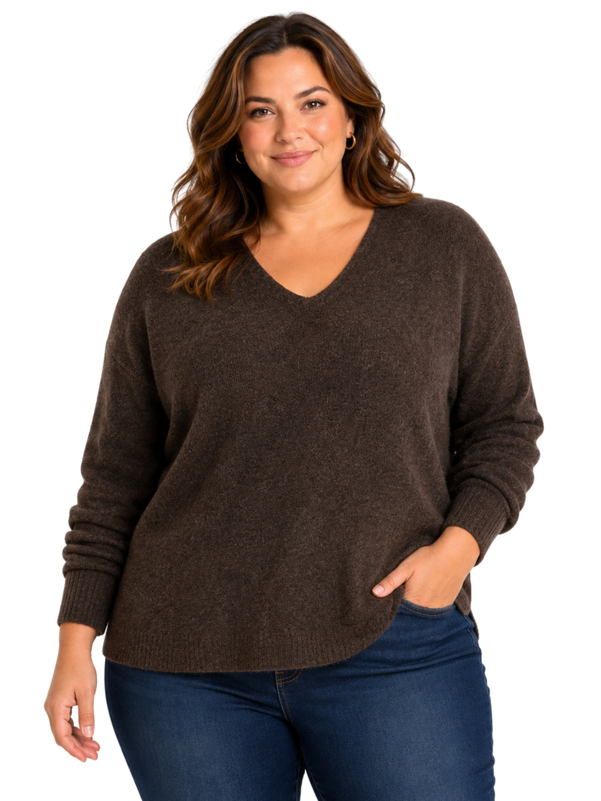 Valina Plus-Size Knit Sweater - Brown