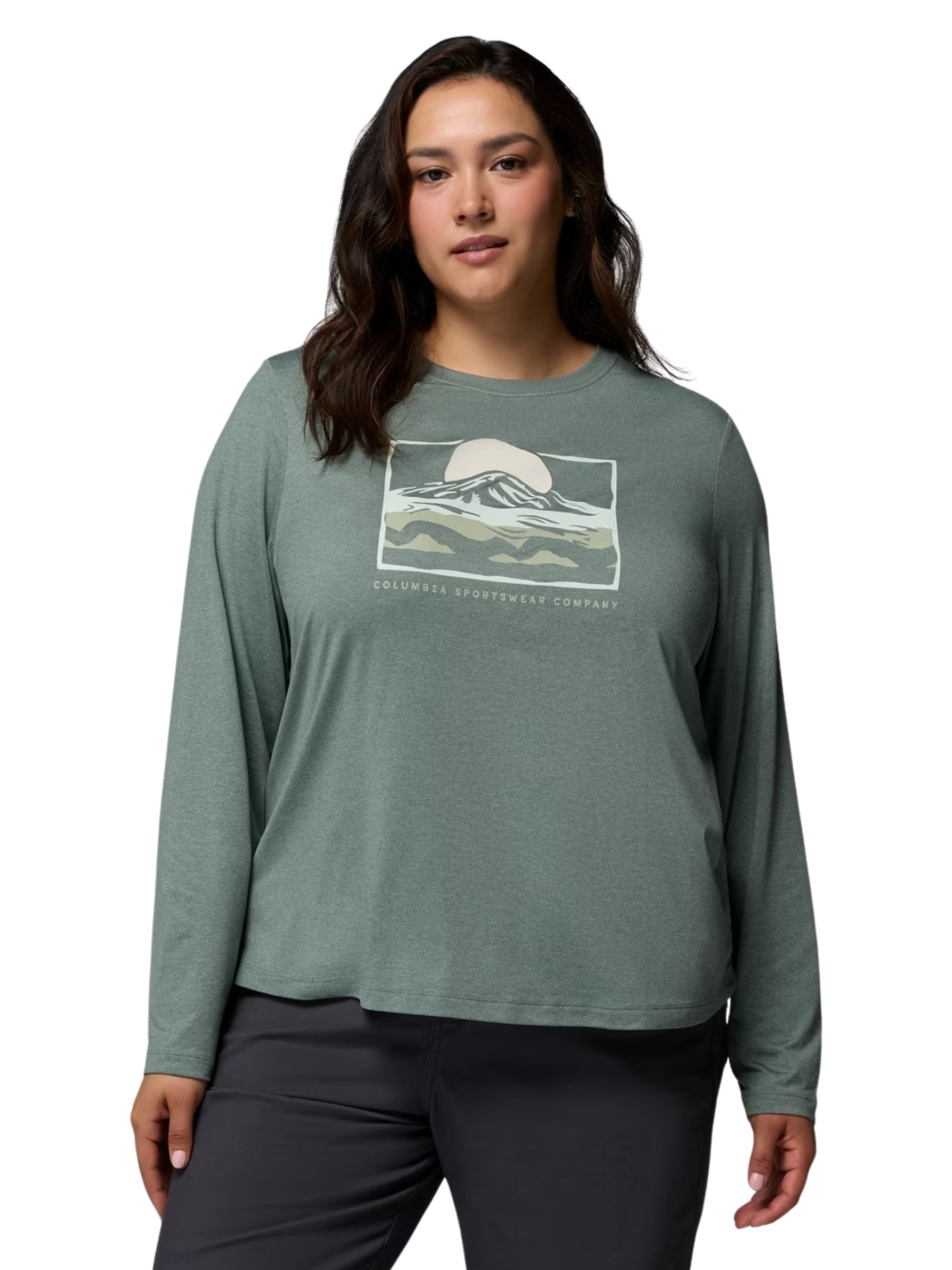 Parsons Point Plus Size Printed Long Sleeve Shirt - Sedona Sage Heather & All Terrain