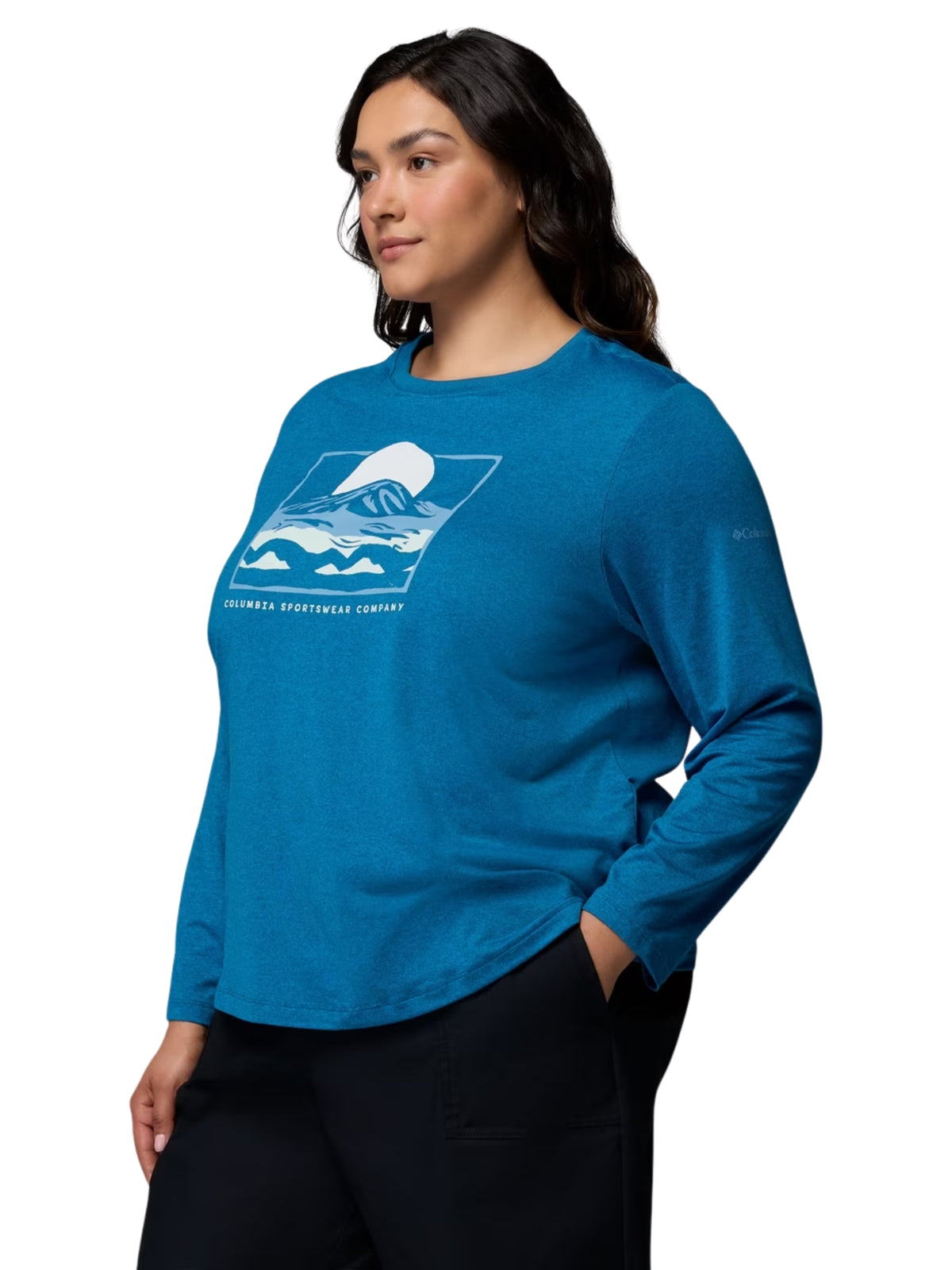 Parsons Point Plus Size Printed Long Sleeve Shirt - Phoenix Blue Heather & All Terrain