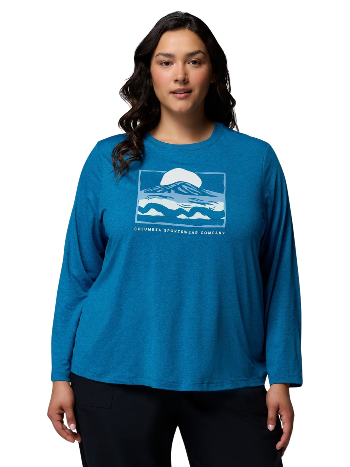 Parsons Point Plus Size Printed Long Sleeve Shirt - Phoenix Blue Heather & All Terrain